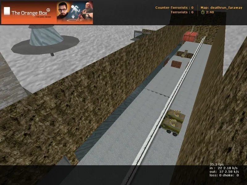 Скриншот  Карта deathrun_faraway для CS 1.6: ловушки, роли, точки для терроров и контров, боты и .nav, оптимизация