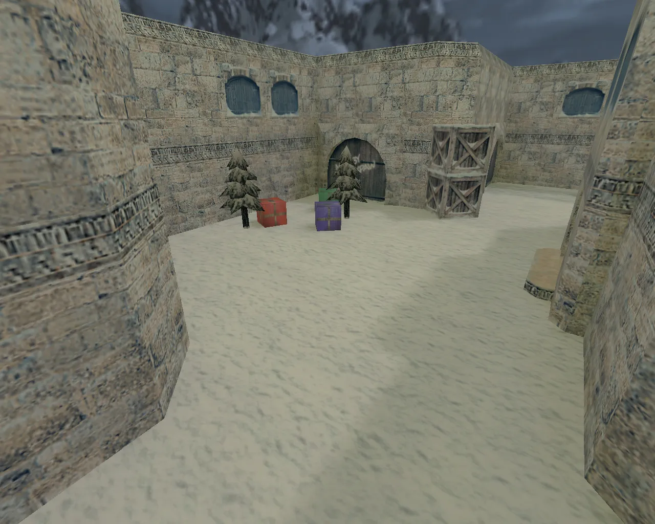 Скриншот  de_dust2_xmas для CS 1.6: карта DE с балансом сторон, точками под заходы и оптимизацией wpoly/epoly