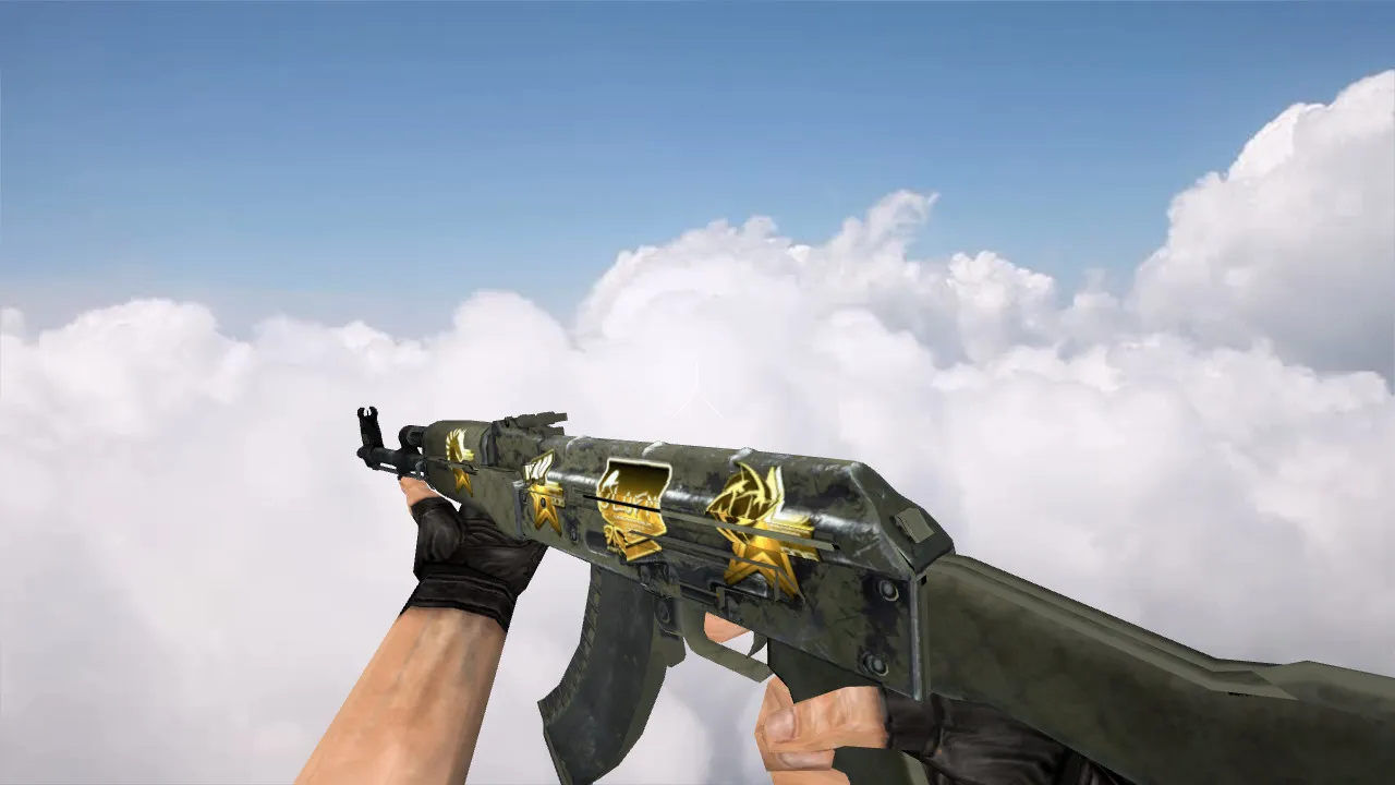 Скриншот v_ak47 «Африканская сетка» с наклейками: модель АК-47 для CS 1.6 с анимацией осмотра, звуками и качественными текстурами