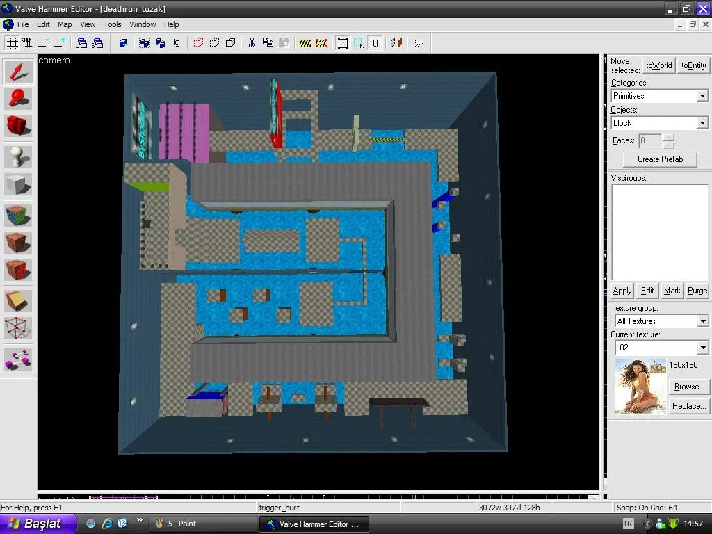 Скриншот  Скачать карту deathrun_tuzak для CS 1.6: ловушки, тайминги, точки для Т и КТ, .nav и оптимизация wpoly/epoly