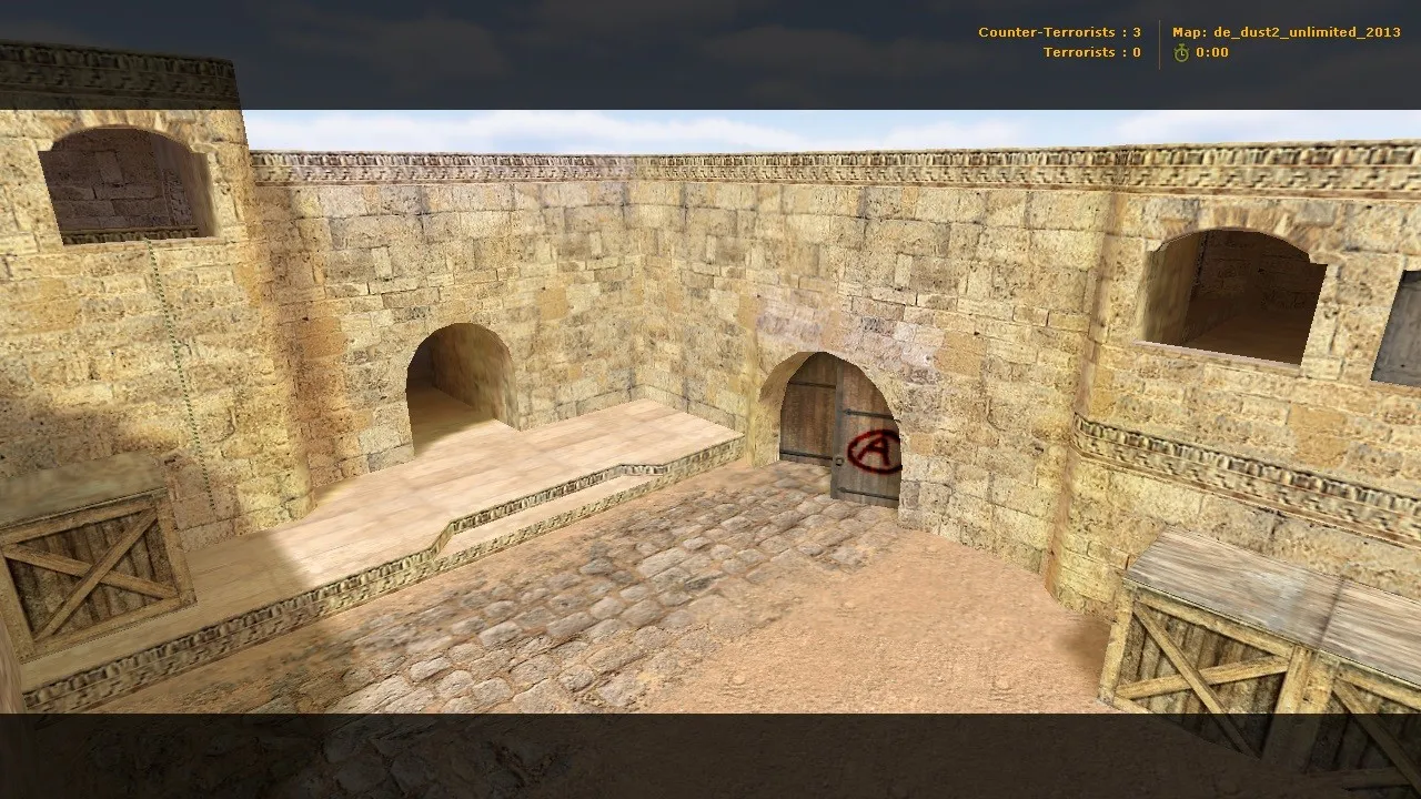 Скриншот  de_dust2_unlimited_2013 для CS 1.6 — карта, точки, тактика за T и CT, навигация для ботов, оптимизация