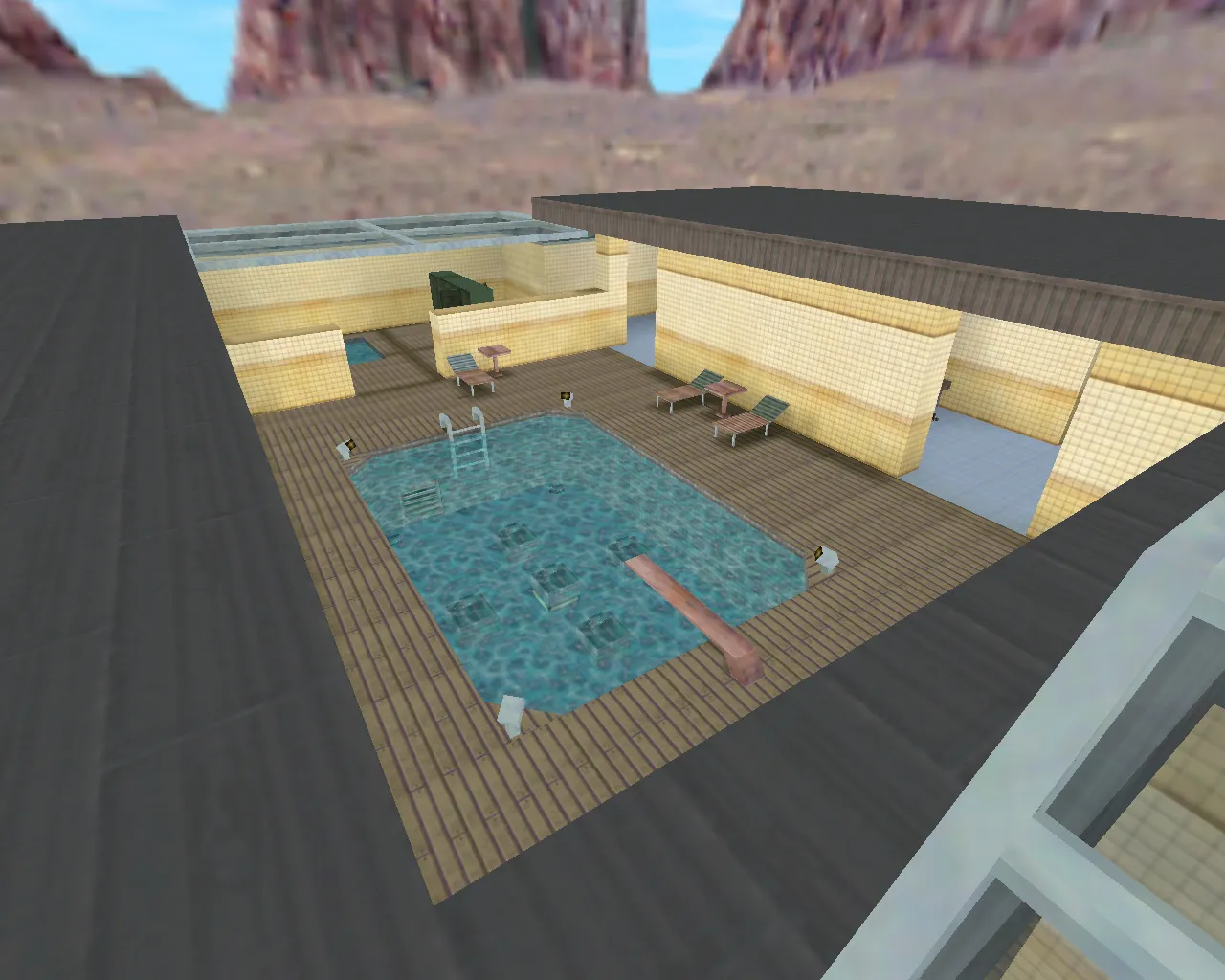 Скриншот  fy_pool_day_modern для CS 1.6: FY карта с дневной сценой, балансом сторон и оптимизацией