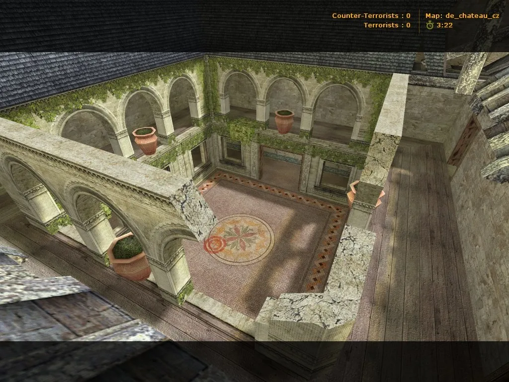 Скриншот  Карта de_chateau_cz для CS 1.6: баланс сторон, точки на Т и КТ, .nav для ботов, оптимизация wpoly/epoly