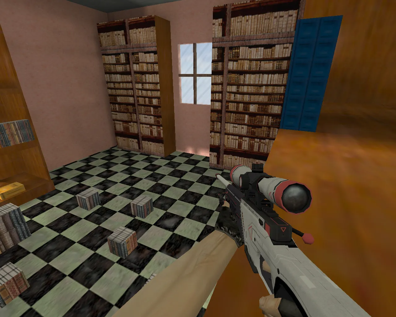 Скриншот  Карта awp_library_b1 для CS 1.6: точки под AWP, тайминги, .nav и оптимизация wpoly/epoly