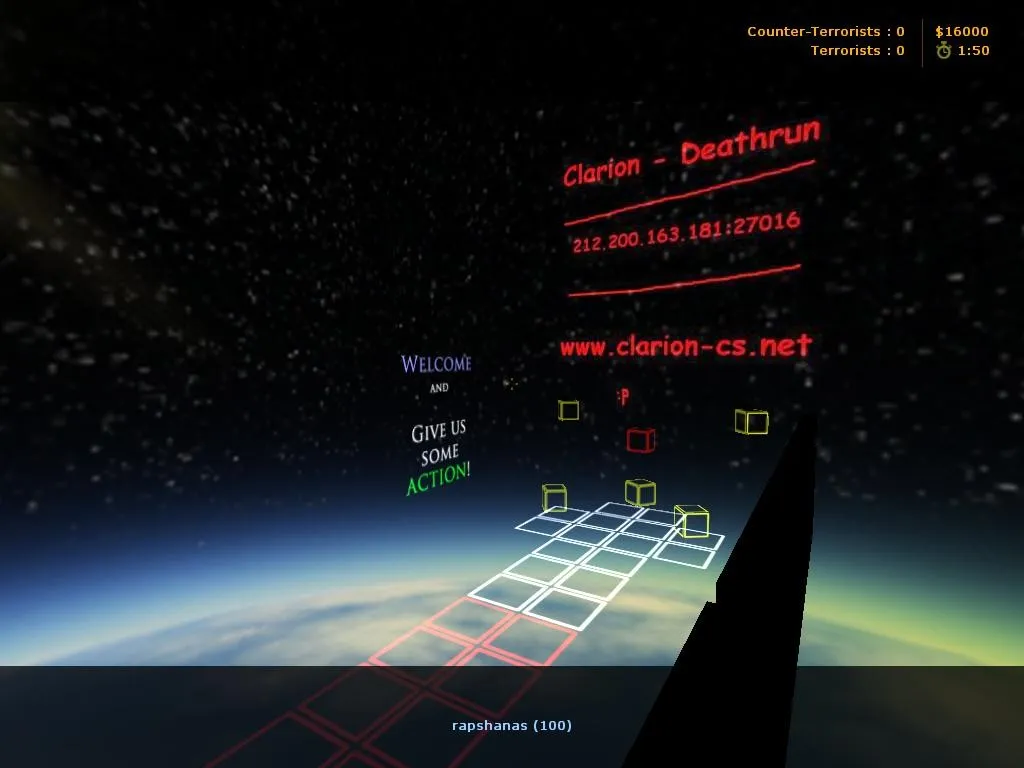 Скриншот  deathrun_vacuum_clarion — карта Deathrun для CS 1.6: точки, раунды, .nav и оптимизация