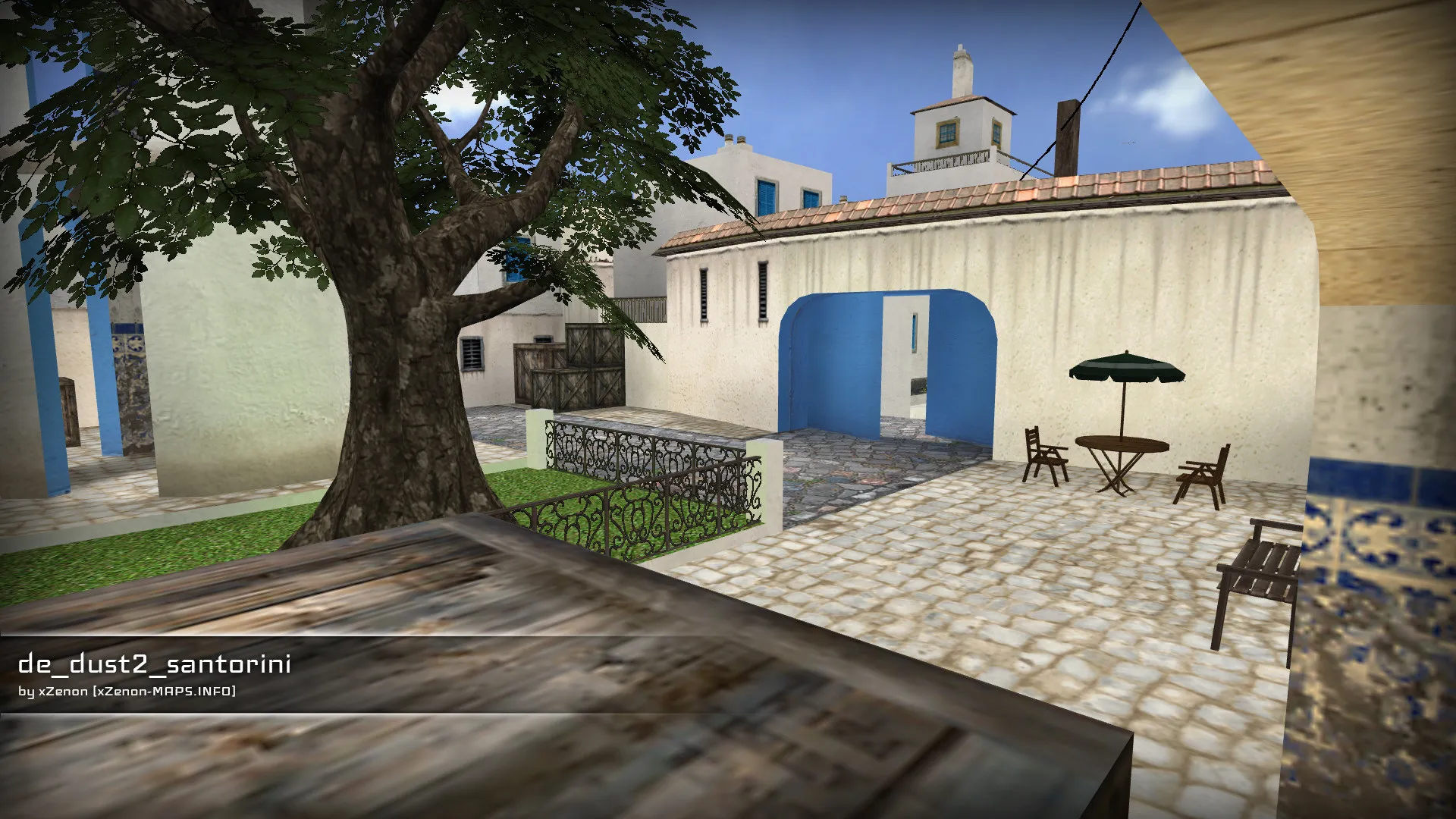 Скриншот de_dust2_santorini_b2 — DE карта для CS 1.6: точки, маршруты, .nav и оптимизация wpoly/epoly