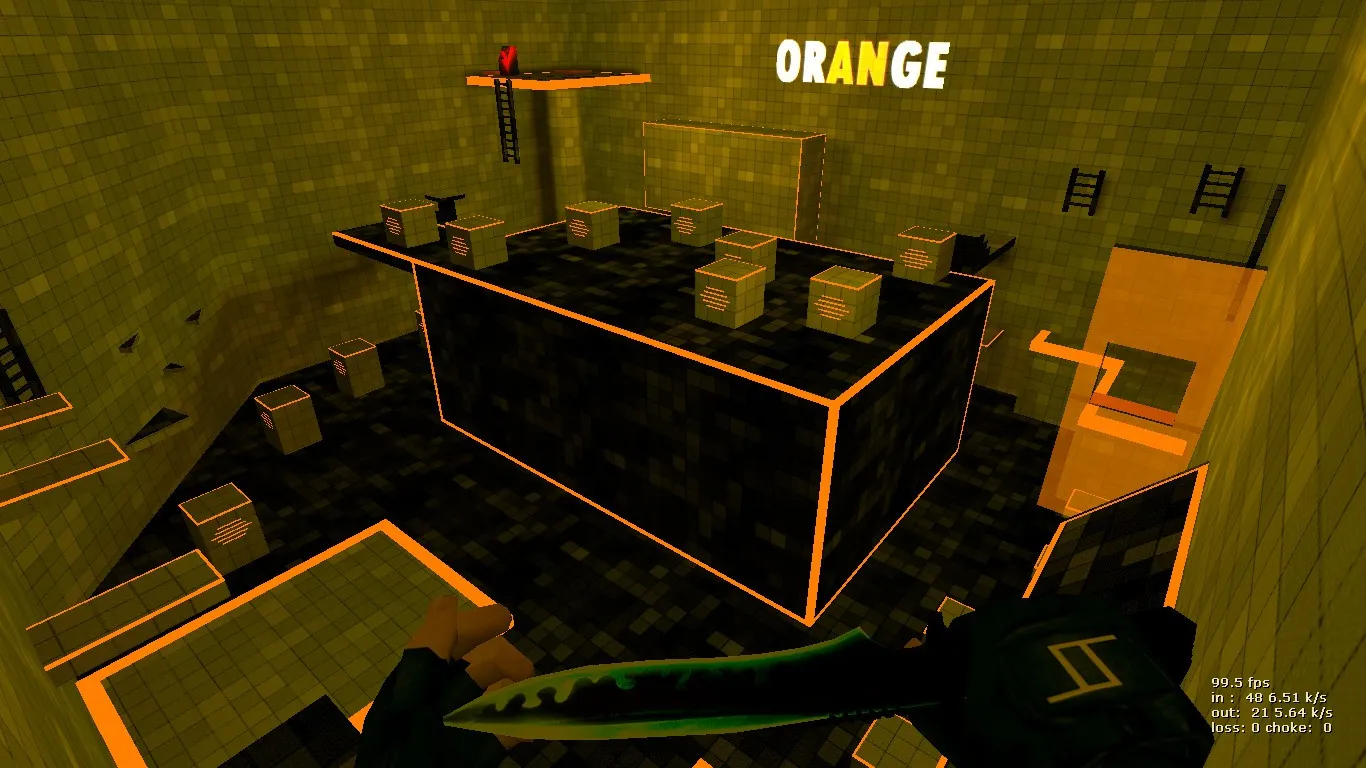 Скриншот  deathrun_orange для CS 1.6 — карта с трассой ловушек, баланс сторон и настройки ботов
