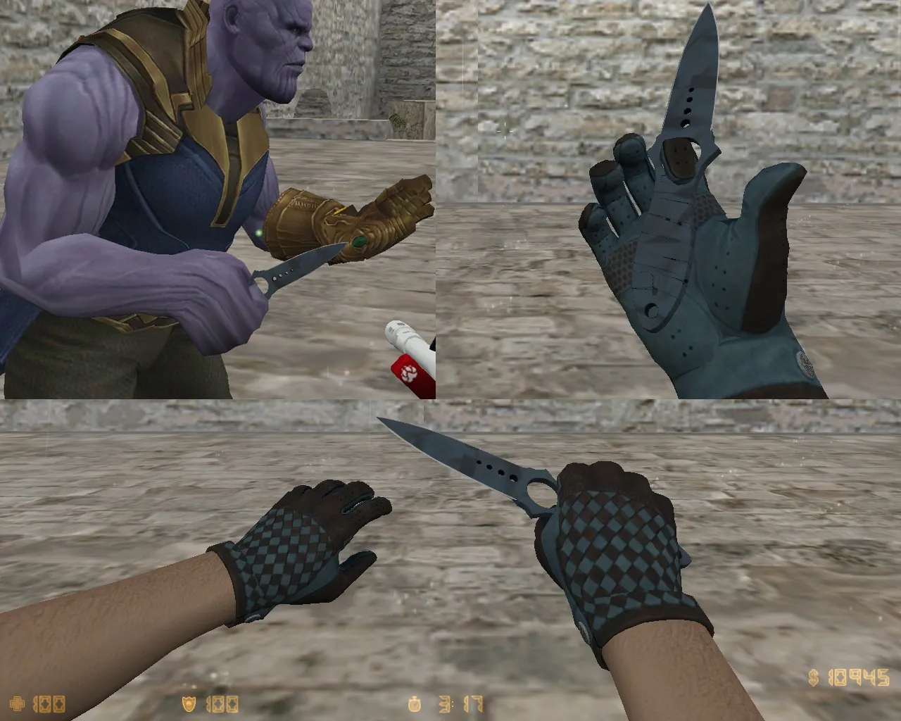 Скриншот Скелетный нож «Ночная полоса» v_model + водительские перчатки «Лунный узор» для CS 1.6: звуки, анимация осмотра, текстуры