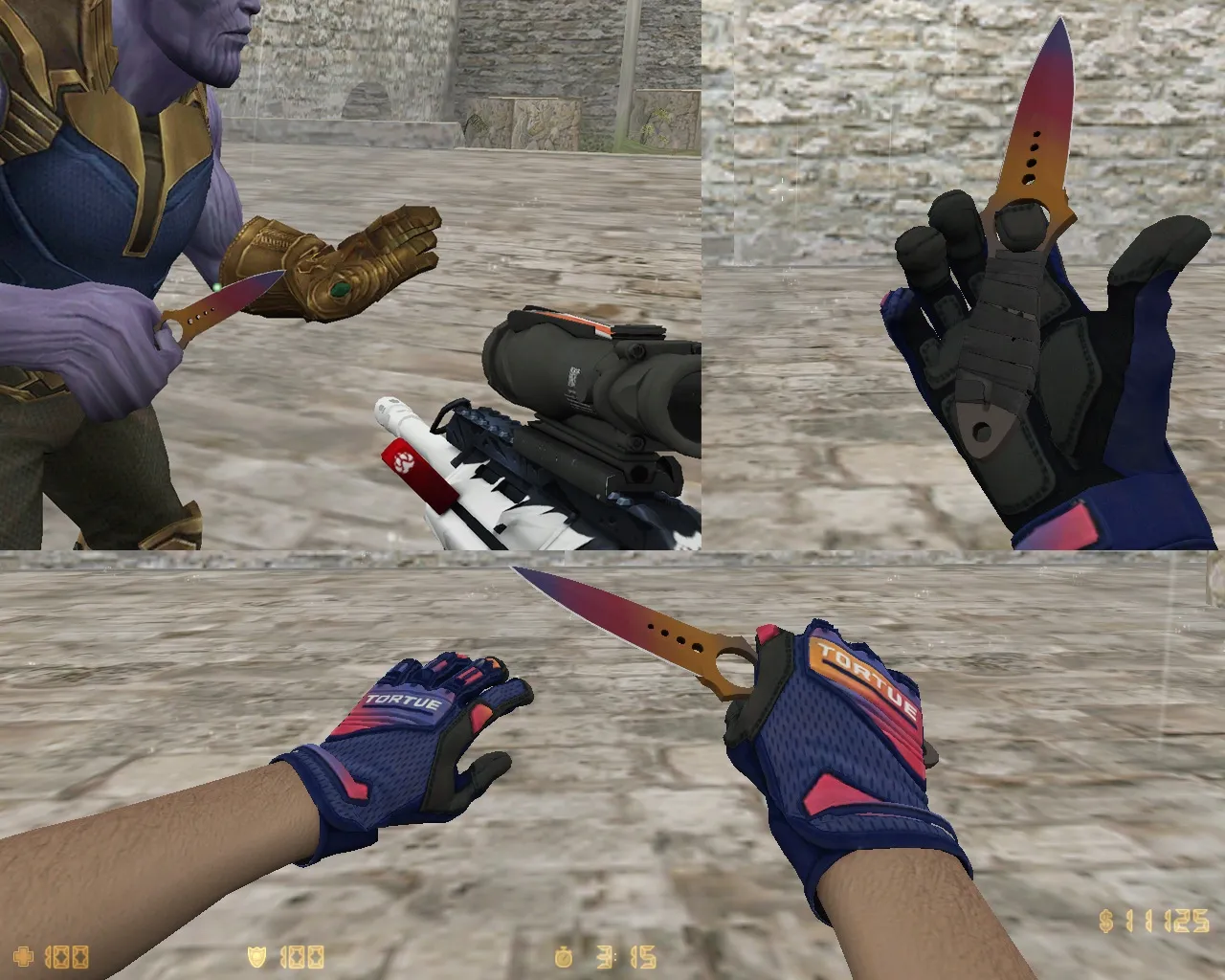 Скриншот  Скелетный нож «Градиент» + перчатки спецназа «Градиент» v_ p_ w_ модели, звуки и анимация осмотра для CS 1.6