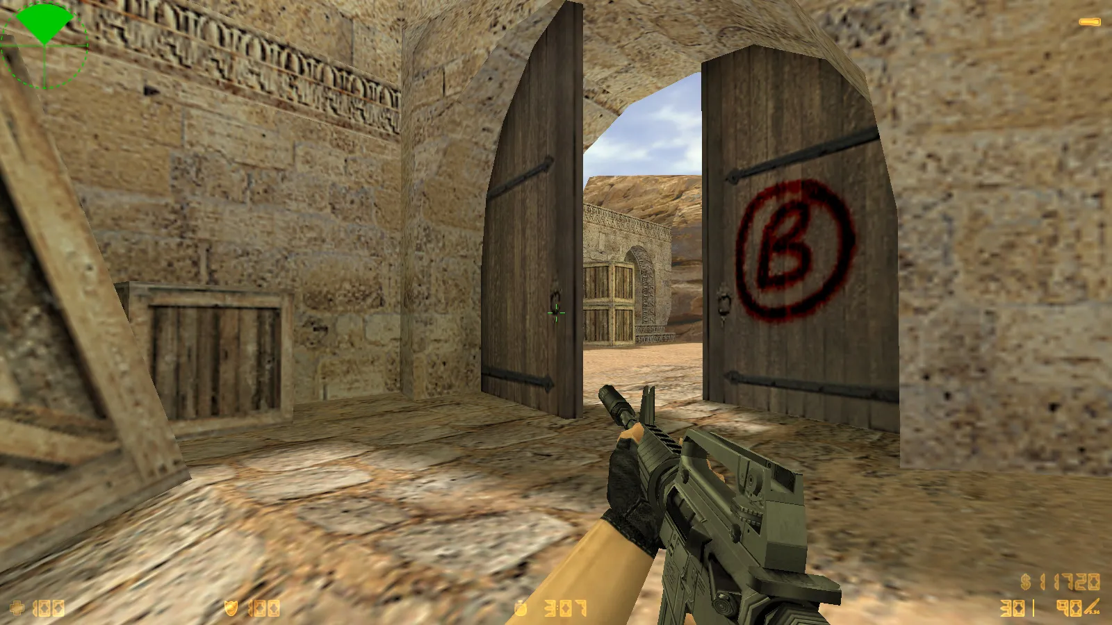 Скриншот CS 1.6 2018 года: сборка с HD оружием, темой меню, воротами de_dust2 и оптимизированным конфигом