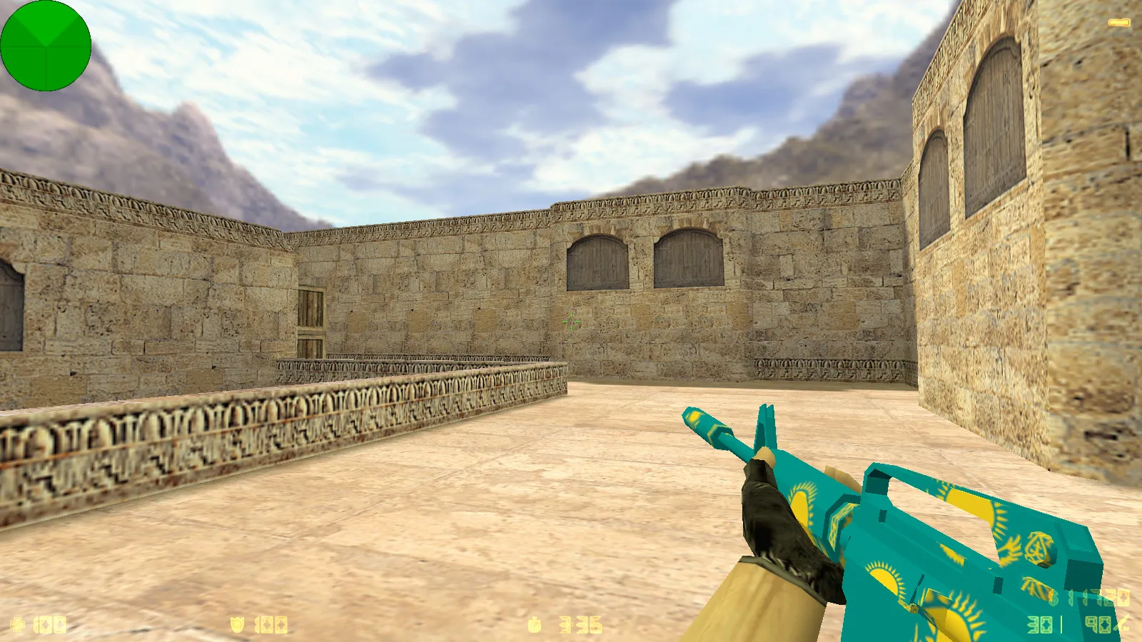 Скриншот CS 1.6 от Абу Казахстан: сборка с флагом Казахстана, 6 дополнениями, Dust2 фон, музыка в меню и оптимизированный конфиг