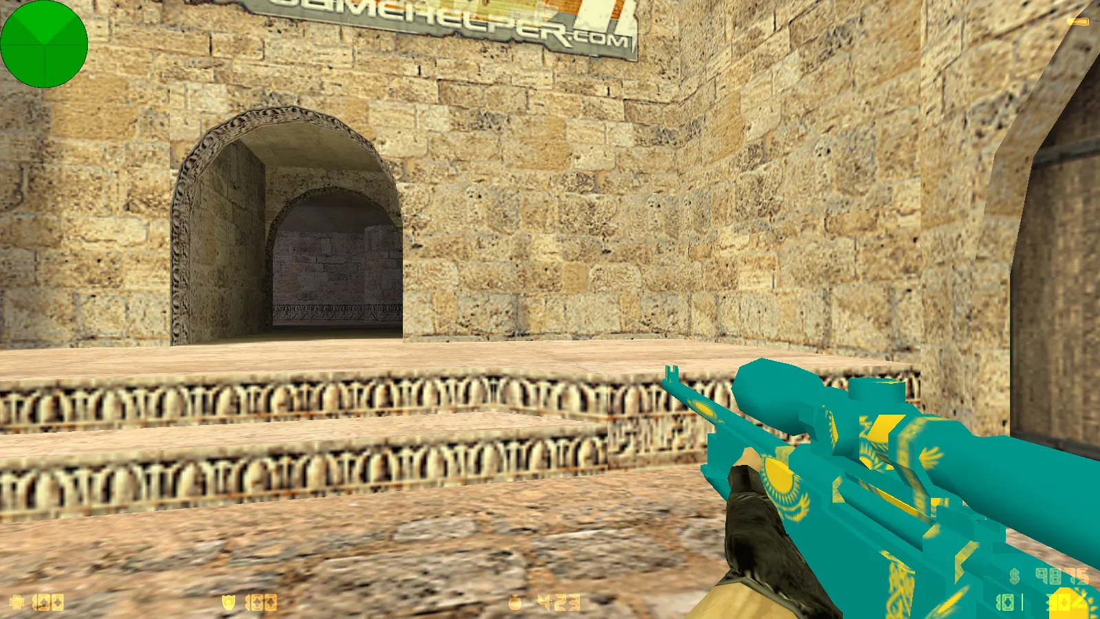 Скриншот  CS 1.6 от Абу Казахстан: сборка с флагом Казахстана, 6 дополнениями, Dust2 фон, музыка в меню и оптимизированный конфиг