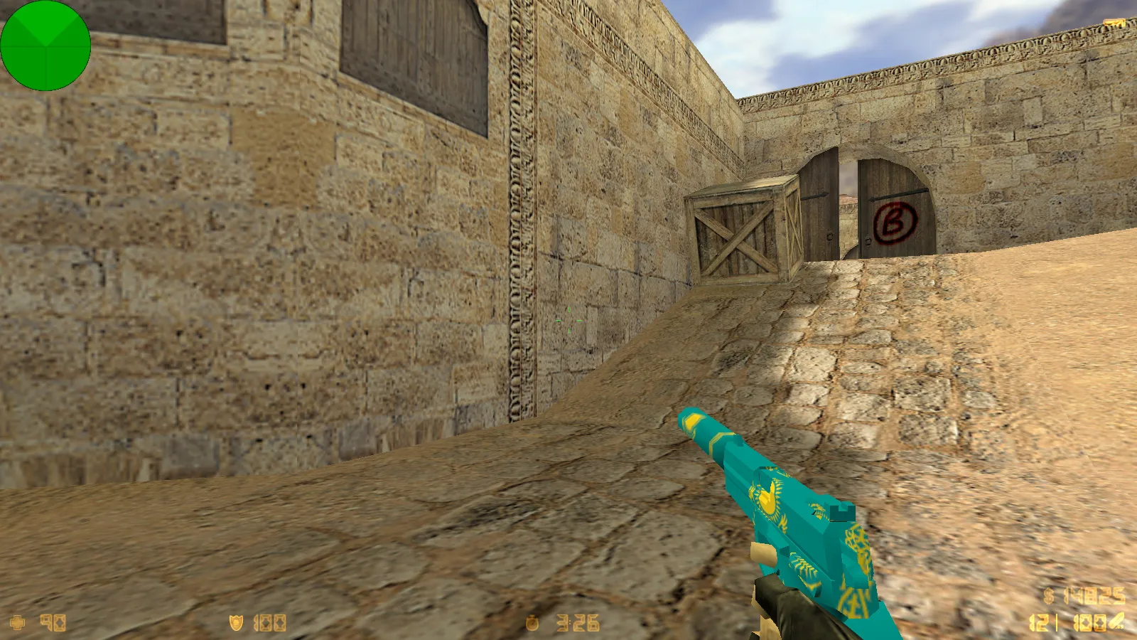 Скриншот  CS 1.6 от Абу Казахстан: сборка с флагом Казахстана, 6 дополнениями, Dust2 фон, музыка в меню и оптимизированный конфиг