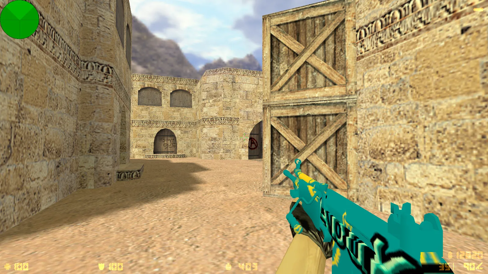 Скриншот  CS 1.6 от Абу Казахстан: сборка с флагом Казахстана, 6 дополнениями, Dust2 фон, музыка в меню и оптимизированный конфиг