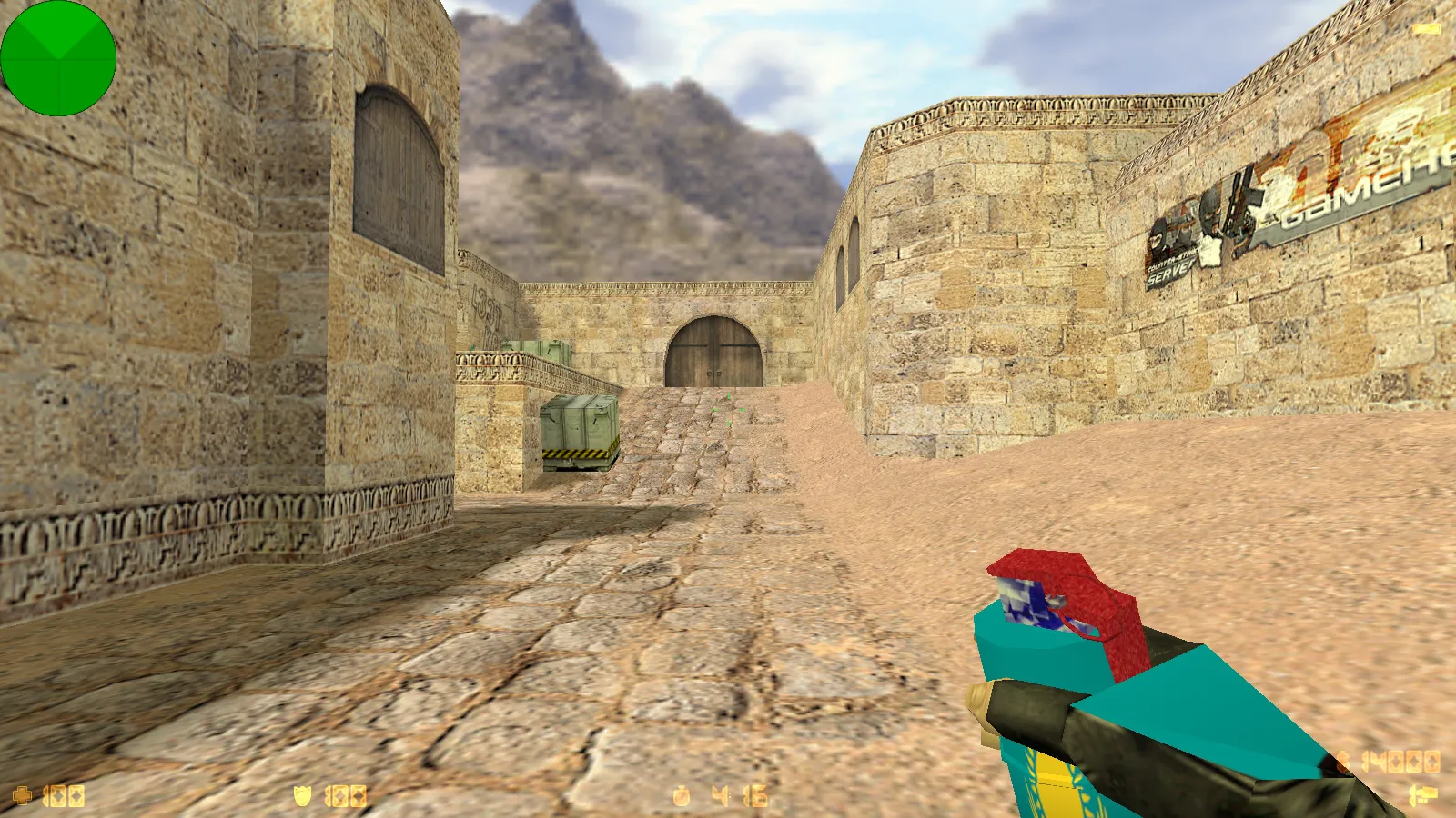 Скриншот  CS 1.6 от Абу Казахстан: сборка с флагом Казахстана, 6 дополнениями, Dust2 фон, музыка в меню и оптимизированный конфиг