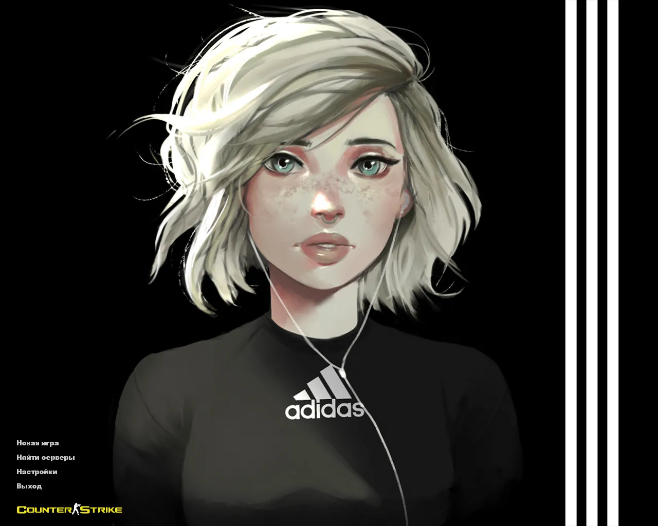 Скриншот CS 1.6 adidas сборка: 27 черных скинов, спецназ и террористы в костюмах, темная тема меню и оптимизированный конфиг