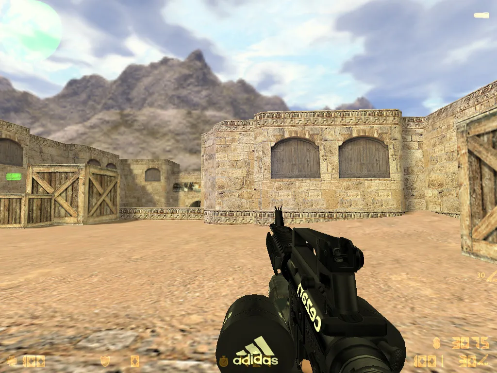 Скриншот  CS 1.6 adidas сборка: 27 черных скинов, спецназ и террористы в костюмах, темная тема меню и оптимизированный конфиг