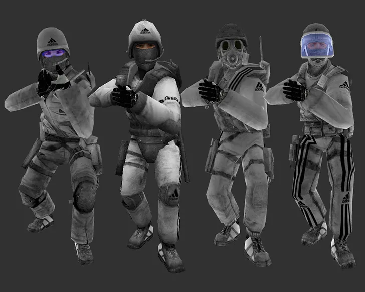 Скриншот  CS 1.6 adidas сборка: 27 черных скинов, спецназ и террористы в костюмах, темная тема меню и оптимизированный конфиг