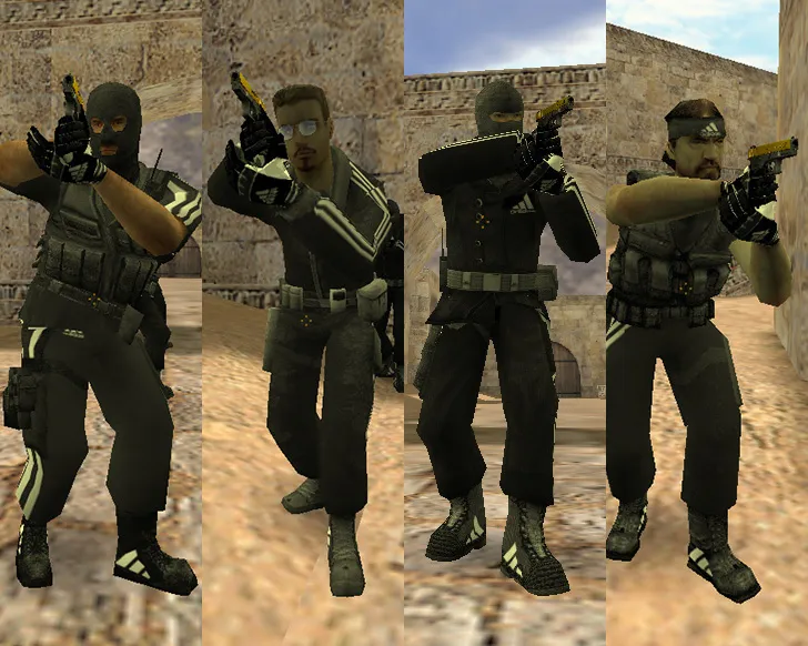 Скриншот  CS 1.6 adidas сборка: 27 черных скинов, спецназ и террористы в костюмах, темная тема меню и оптимизированный конфиг