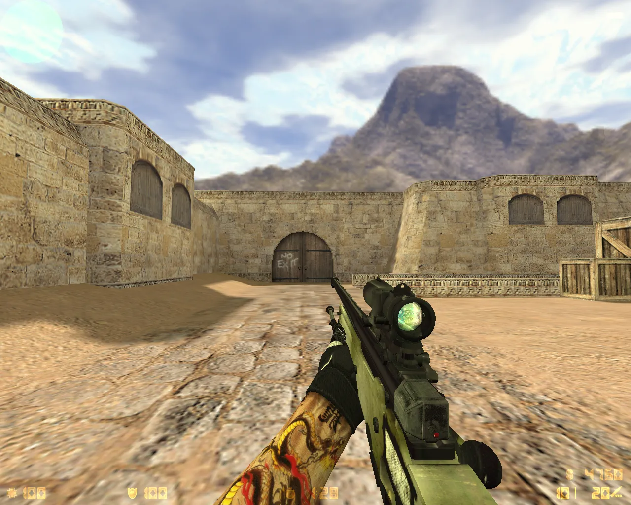 Скриншот CS 1.6 Ultra HD от TheAmonDit: v_ и p_ модели, тату руки, темное меню и оптимизированный конфиг