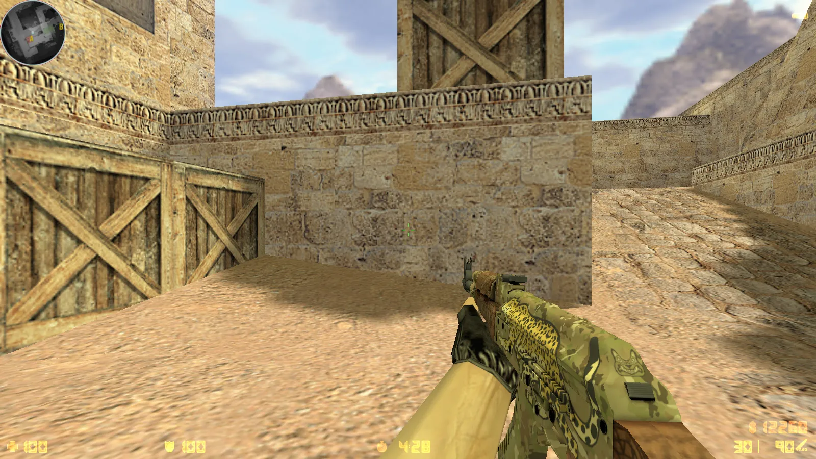 Скриншот CS 1.6 Ancient: сборка с 29 скинами оружия, красно-синими моделями, темным меню и оптимизированным конфигом