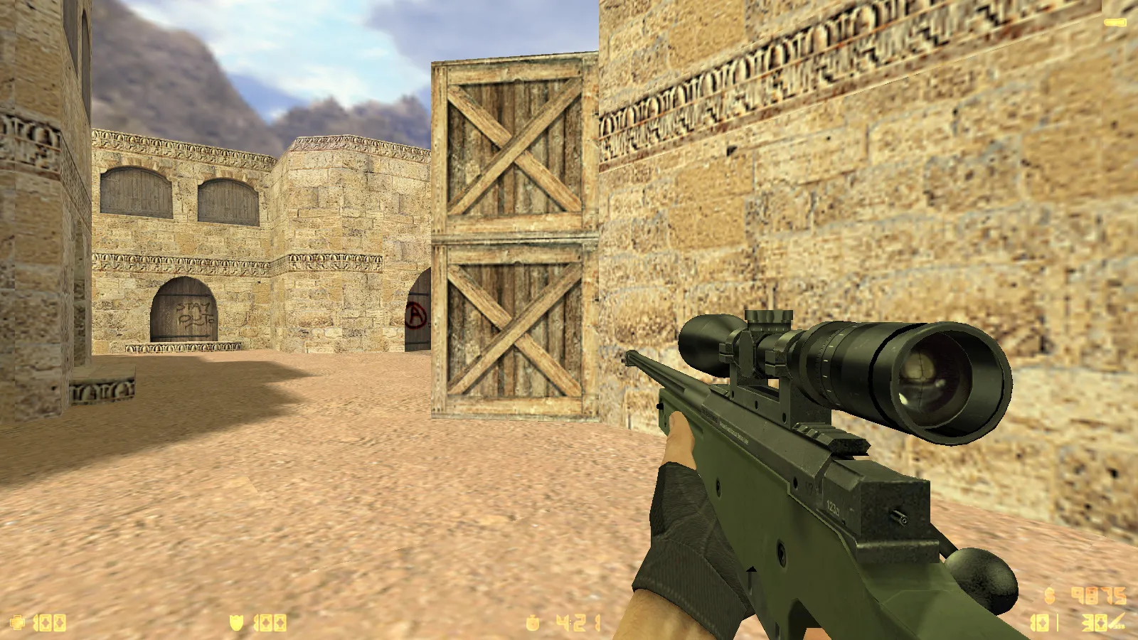 Скриншот  CS 1.6 Ancient: сборка с 29 скинами оружия, красно-синими моделями, темным меню и оптимизированным конфигом