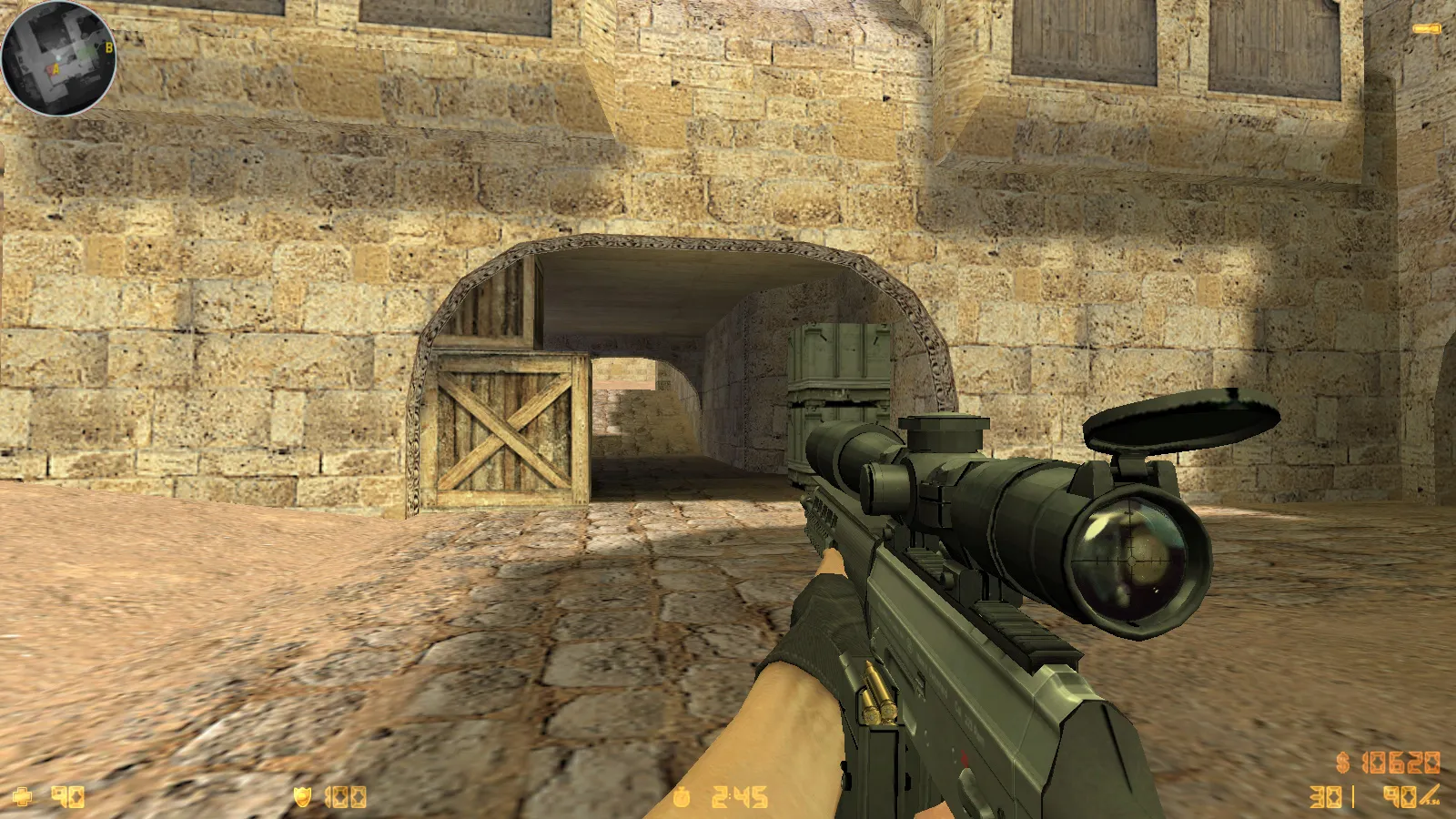 Скриншот  CS 1.6 Ancient: сборка с 29 скинами оружия, красно-синими моделями, темным меню и оптимизированным конфигом