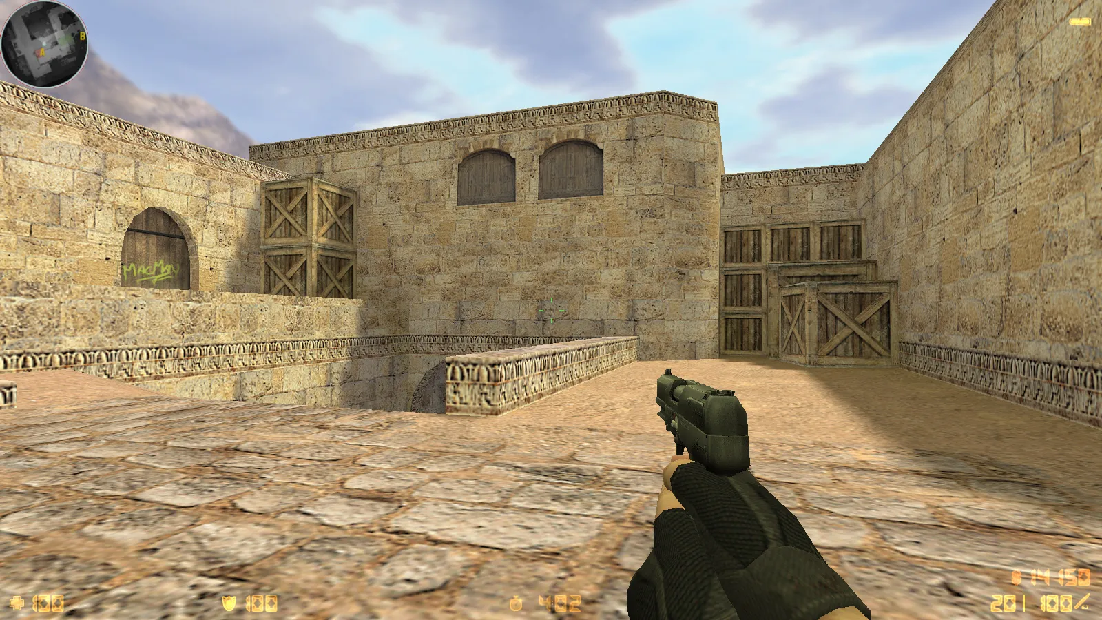 Скриншот  CS 1.6 Ancient: сборка с 29 скинами оружия, красно-синими моделями, темным меню и оптимизированным конфигом