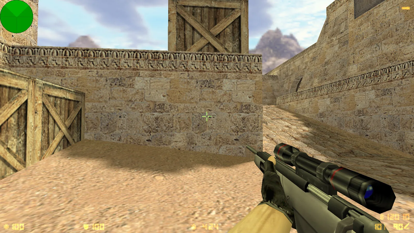 Скриншот CS 1.6 с прицелом на AWP: сборка с 2 AWP-моделями, темным меню и оптимизированным config.cfg