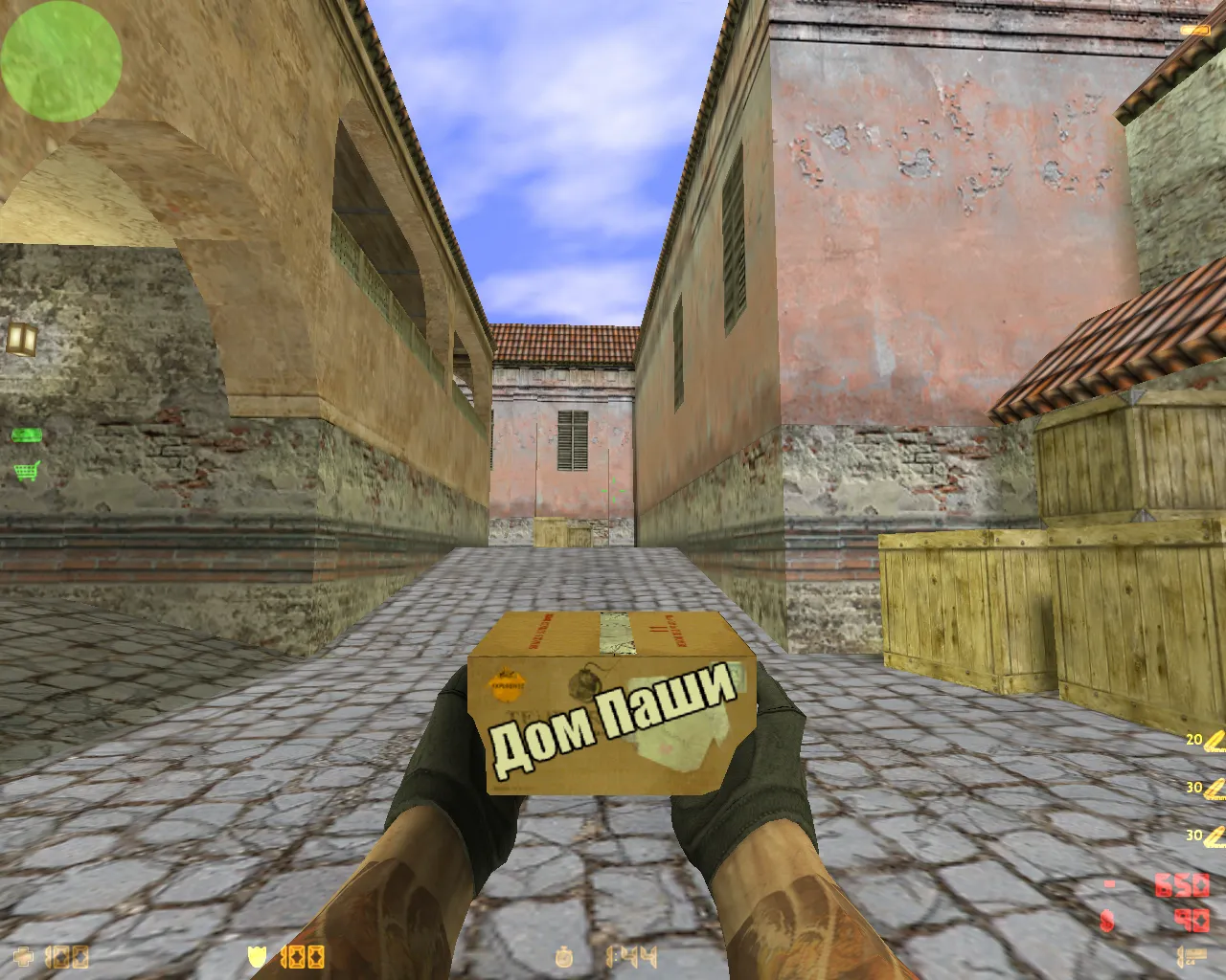 Скриншот CS 1.6 от Бивиса (BEAV!SE): сборка с коробкой «Дом Паши», логотипом на спине и оригинальным конфигом