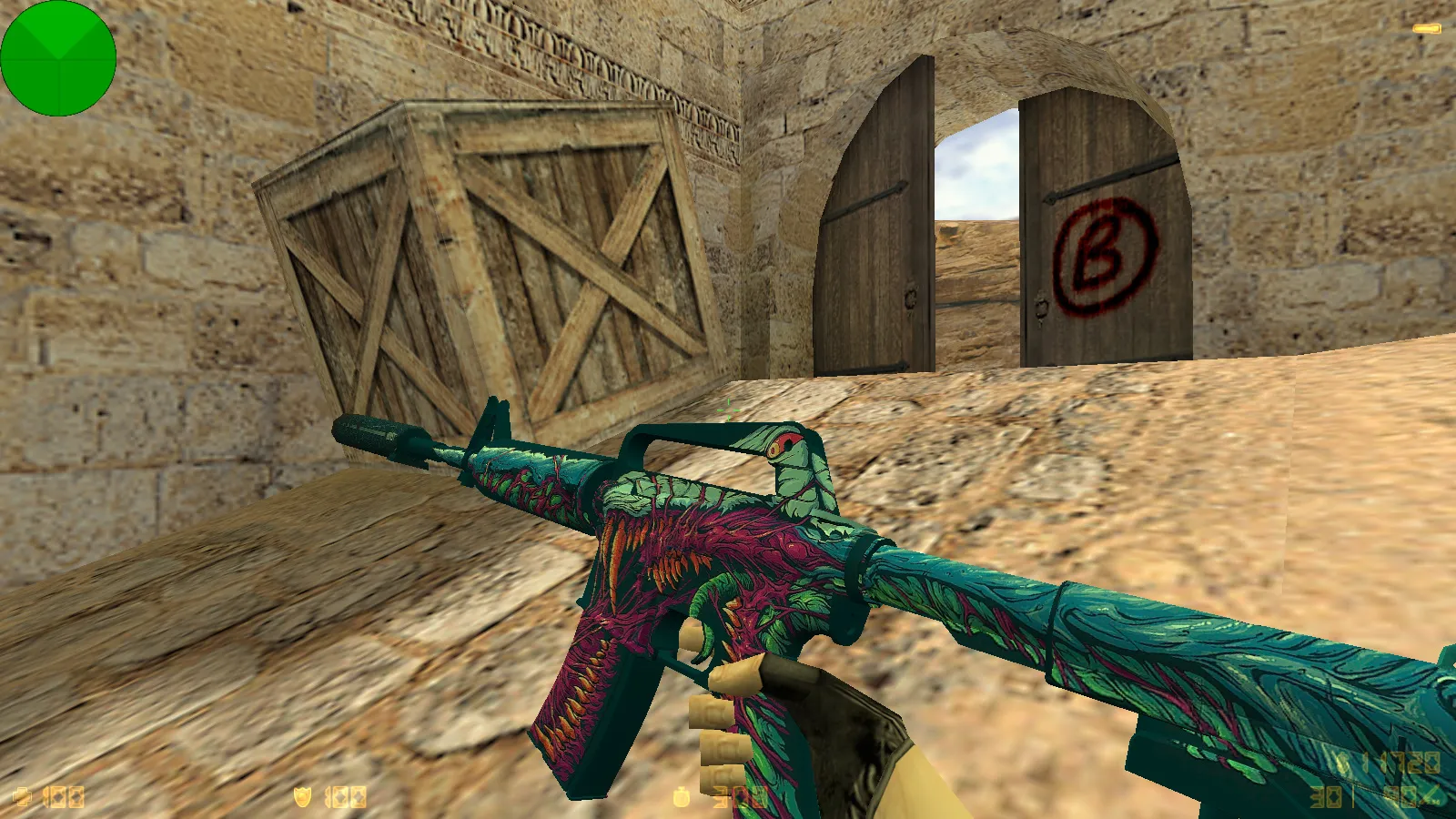 Скриншот CS 1.6 от Blaze: сборка с CS2-скинами, красно-синими моделями, тёмным меню и оптимизированным конфигом