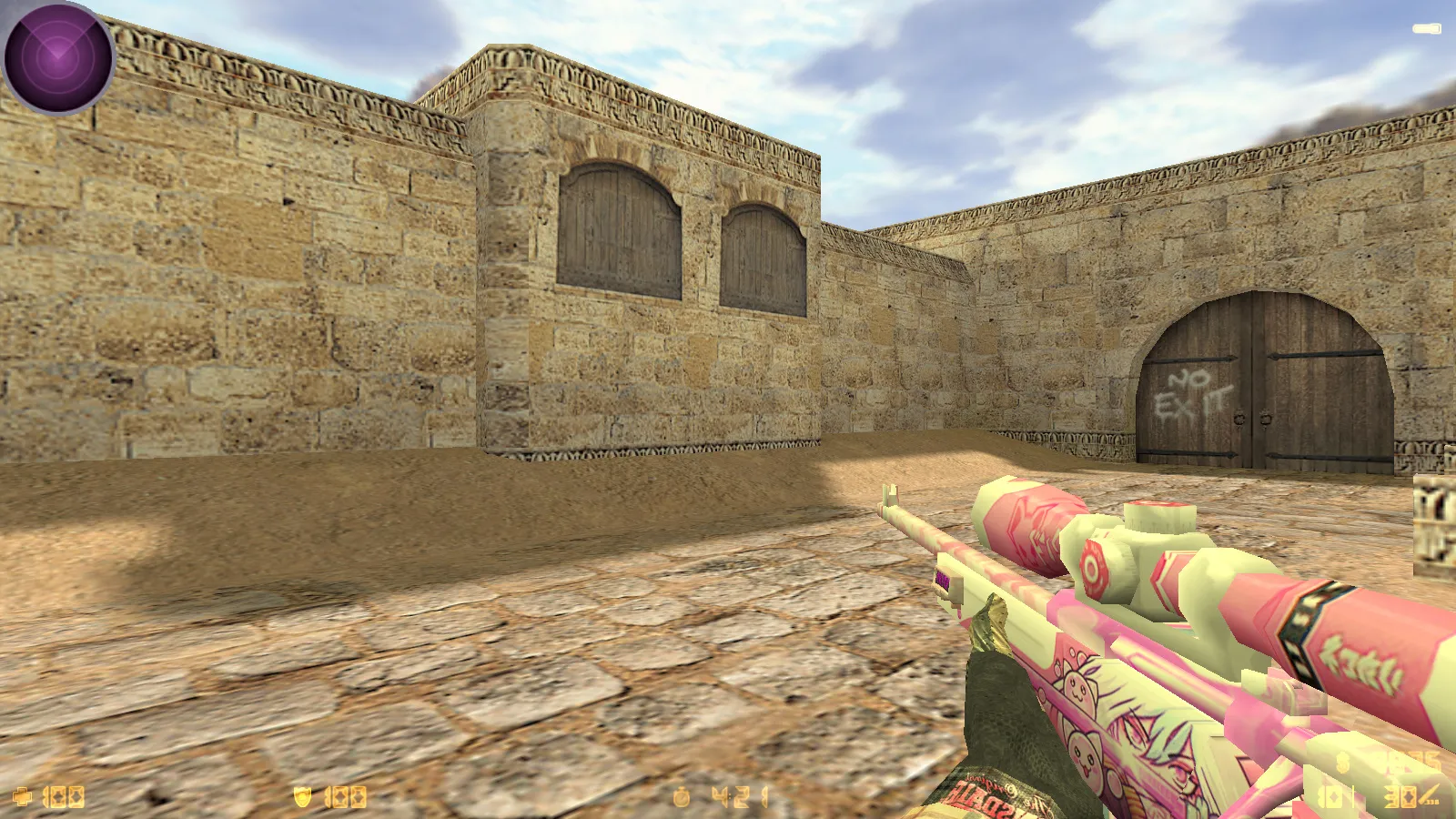 Скриншот  CS 1.6 Bubble Gum сборка: розово-фиолетовые скины, меню-тема, музыка, радар и оптимизированный config.cfg