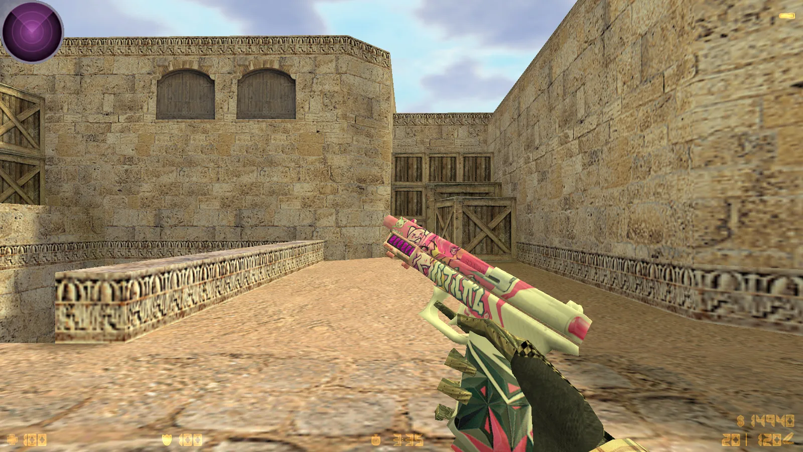 Скриншот  CS 1.6 Bubble Gum сборка: розово-фиолетовые скины, меню-тема, музыка, радар и оптимизированный config.cfg