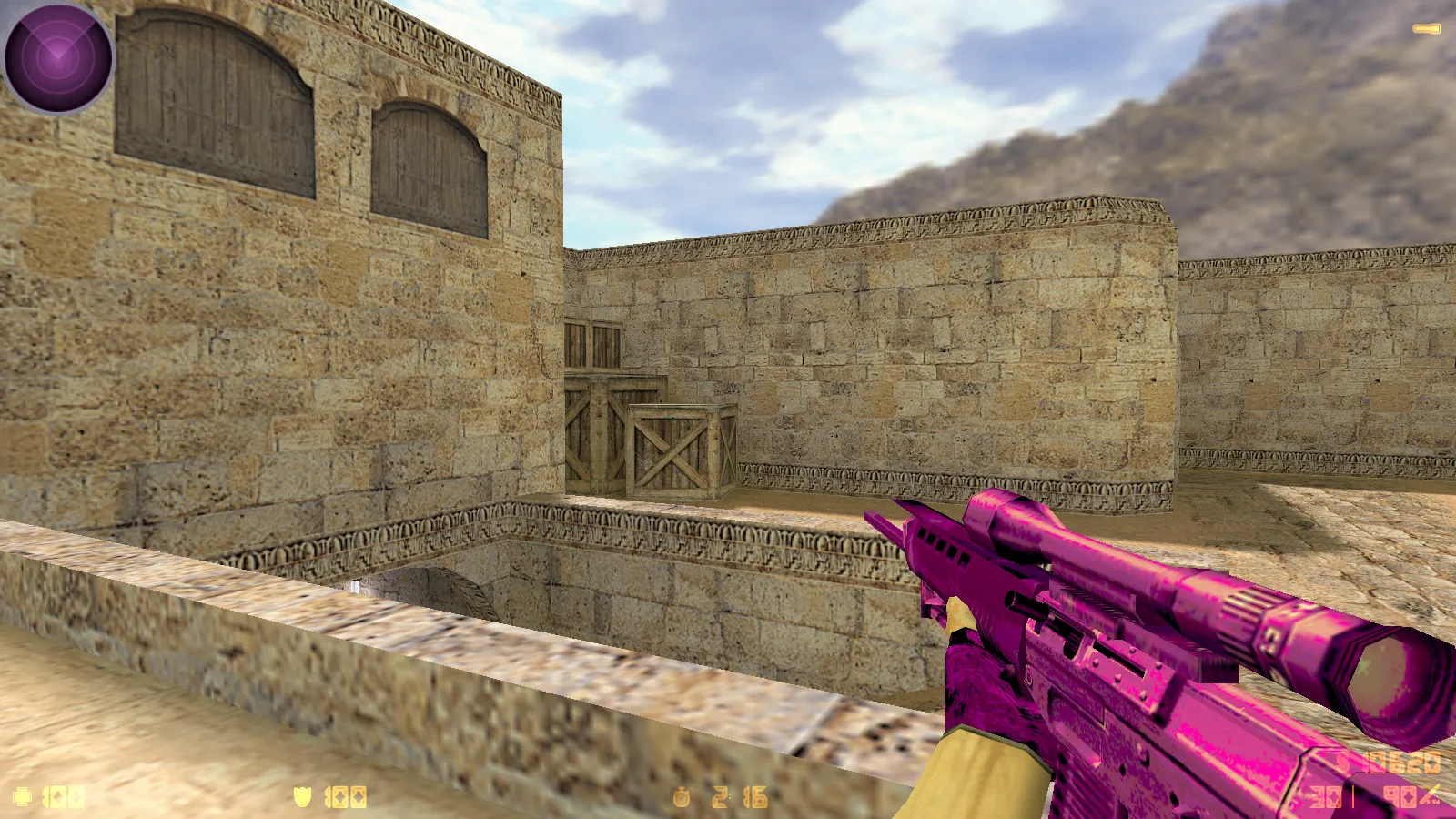 Скриншот  CS 1.6 Bubble Gum сборка: розово-фиолетовые скины, меню-тема, музыка, радар и оптимизированный config.cfg