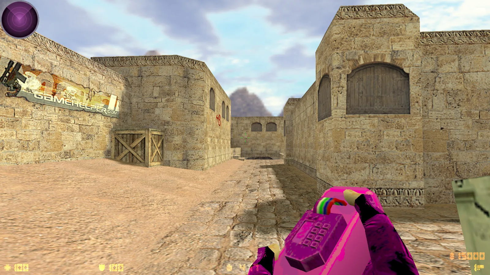 Скриншот  CS 1.6 Bubble Gum сборка: розово-фиолетовые скины, меню-тема, музыка, радар и оптимизированный config.cfg