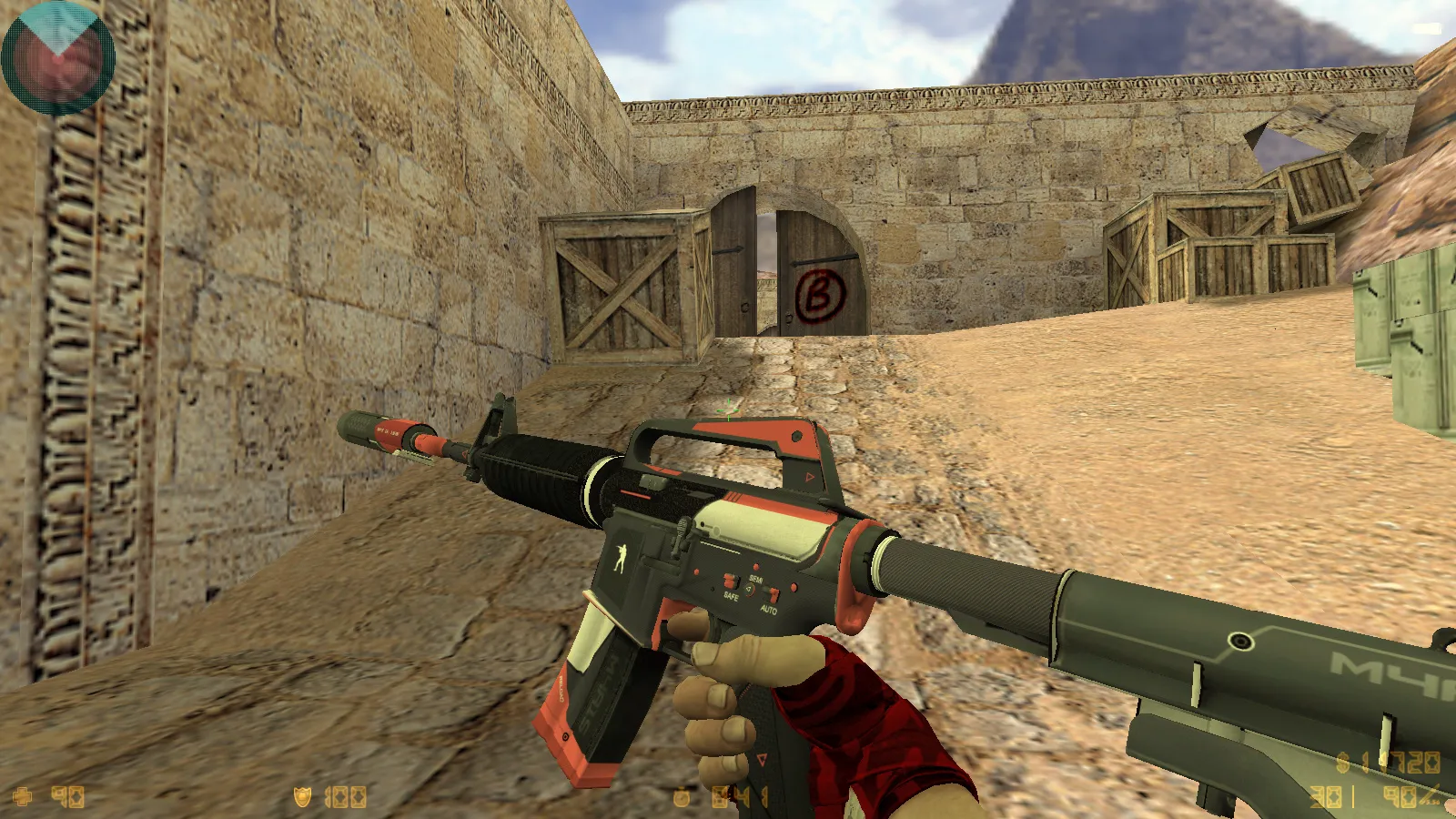 Скриншот CS 1.6 DreamHack: скины оружия v_ p_ w_, красно-синие модели, темное меню и оптимизированный конфиг