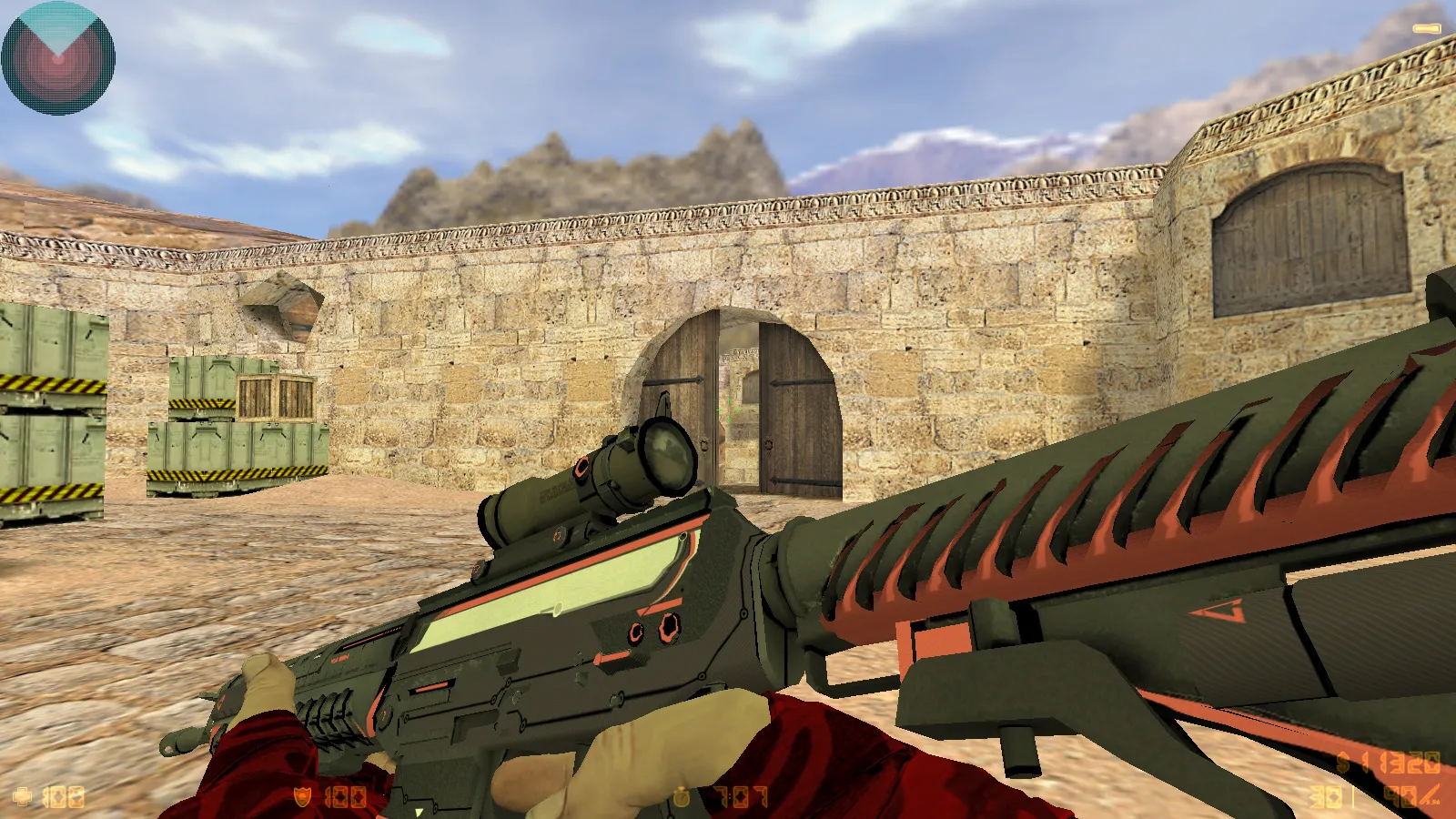 Скриншот  CS 1.6 DreamHack: скины оружия v_ p_ w_, красно-синие модели, темное меню и оптимизированный конфиг