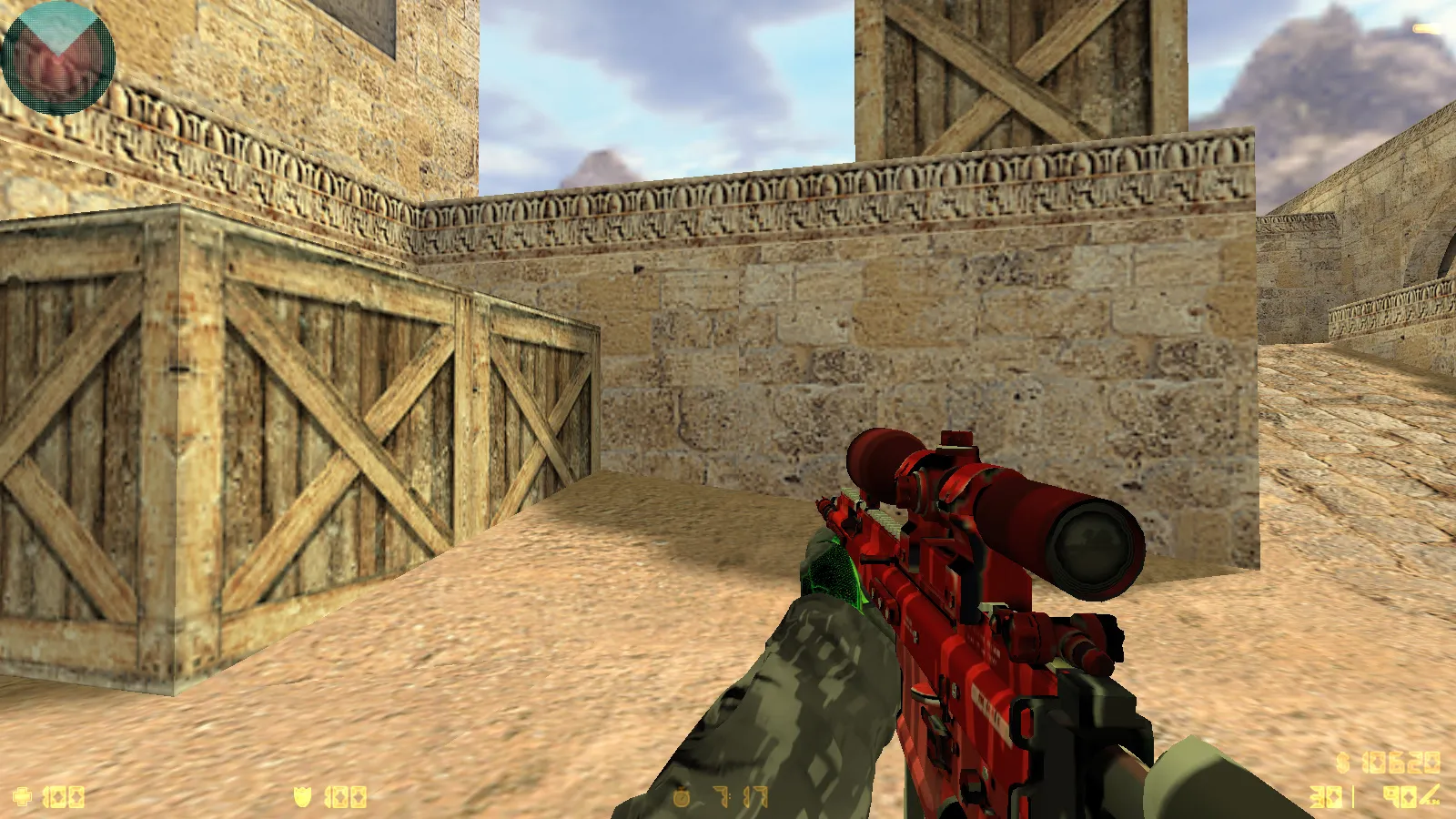 Скриншот  CS 1.6 DreamHack: скины оружия v_ p_ w_, красно-синие модели, темное меню и оптимизированный конфиг