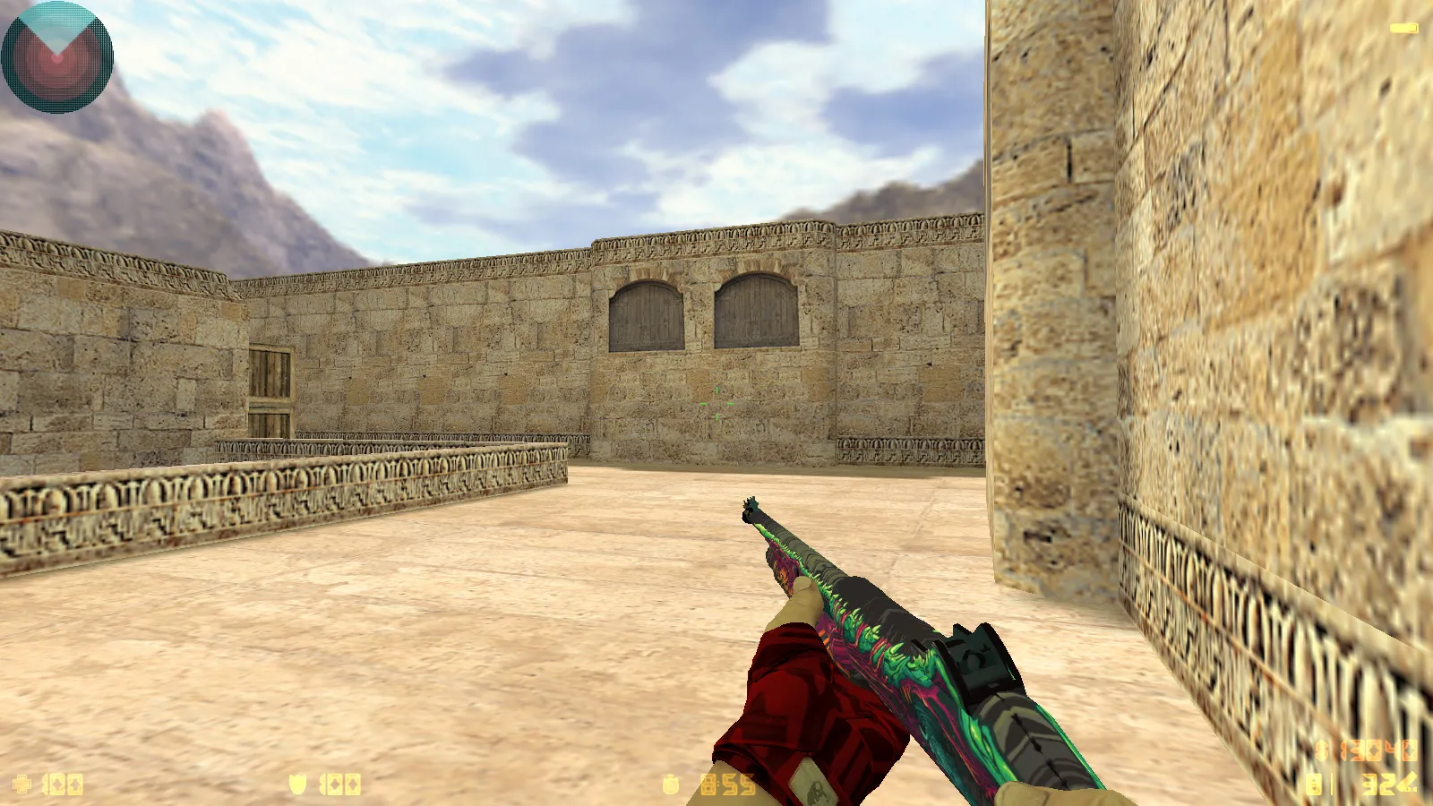 Скриншот  CS 1.6 DreamHack: скины оружия v_ p_ w_, красно-синие модели, темное меню и оптимизированный конфиг