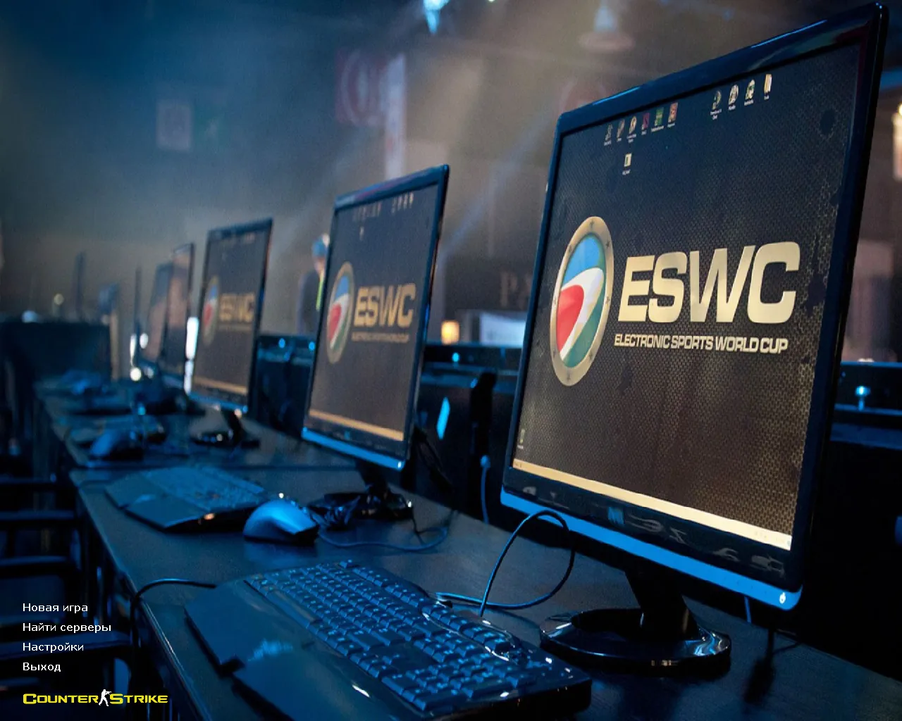 Скриншот CS 1.6 ESWC: скины террористов и спецназа, темное меню, оптимизированный config.cfg, запуск через Steam/Non-Steam