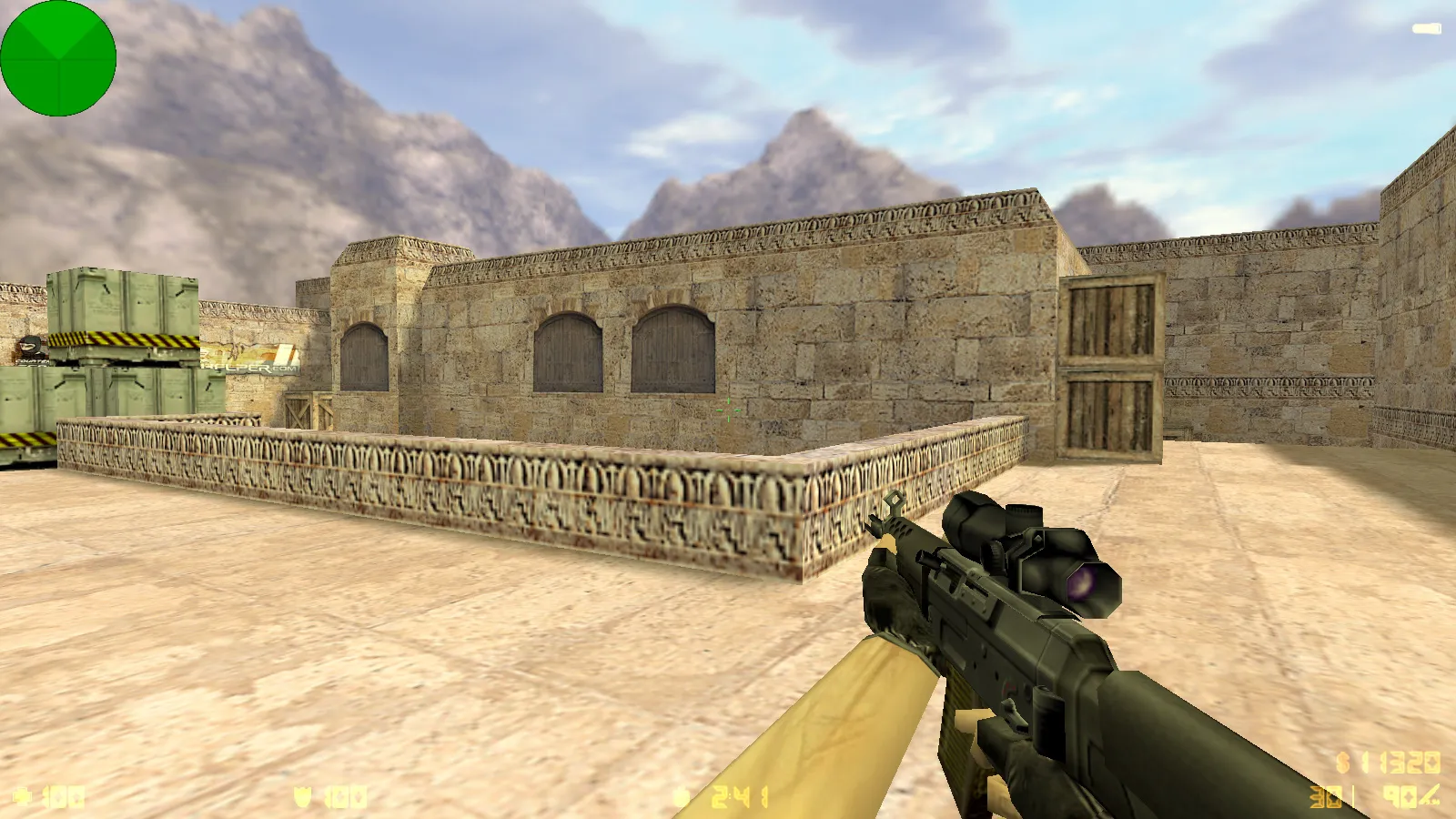 Скриншот  CS 1.6 с вытянутыми руками: сборка с 30 скинами, GIGN/Guerilla фоном и оптимизированным конфигом