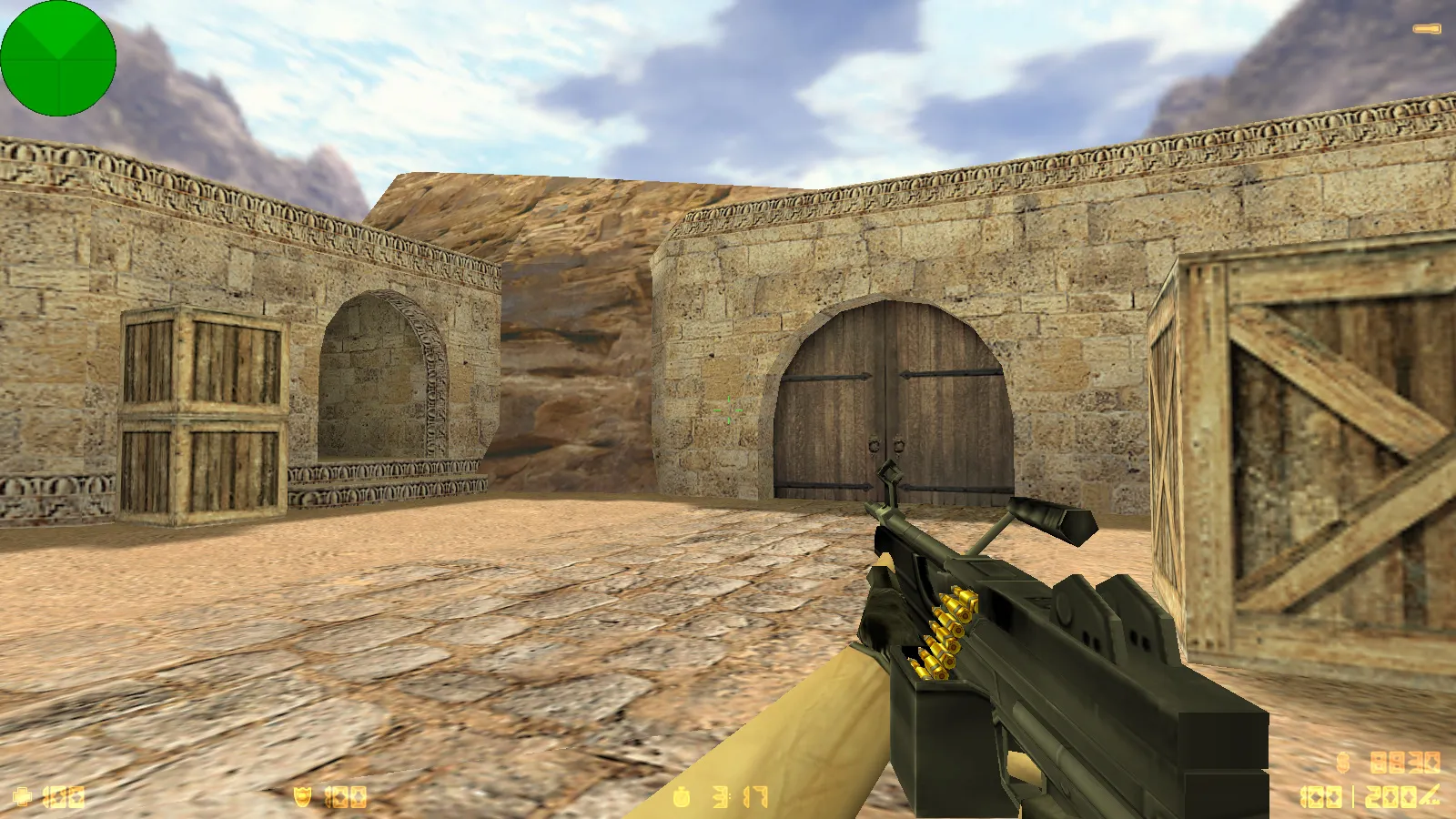 Скриншот  CS 1.6 с вытянутыми руками: сборка с 30 скинами, GIGN/Guerilla фоном и оптимизированным конфигом