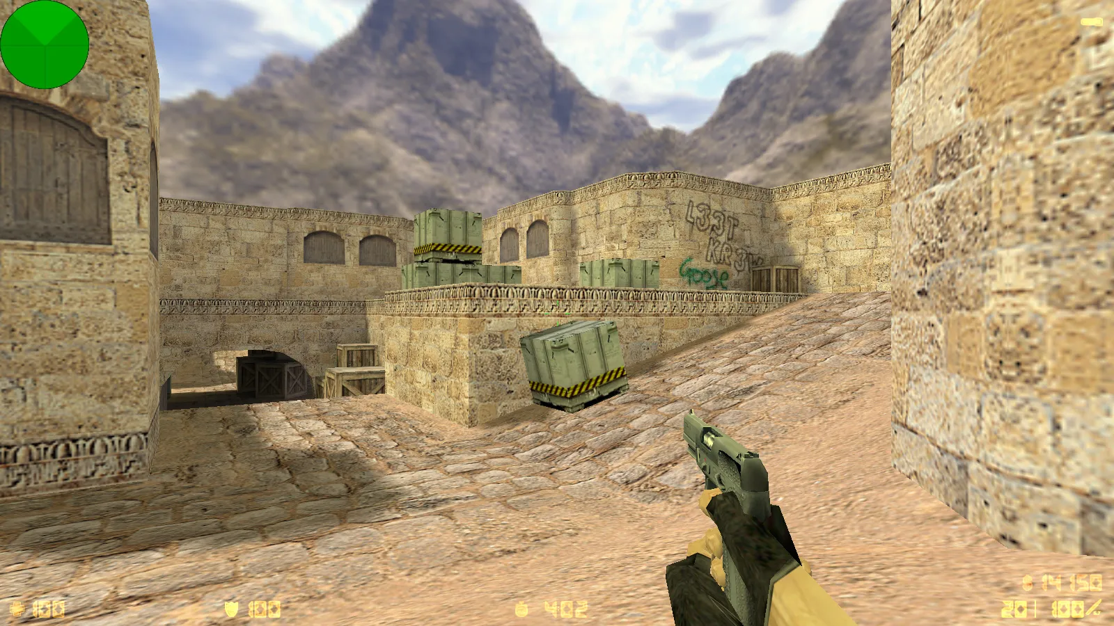 Скриншот  CS 1.6 с вытянутыми руками: сборка с 30 скинами, GIGN/Guerilla фоном и оптимизированным конфигом