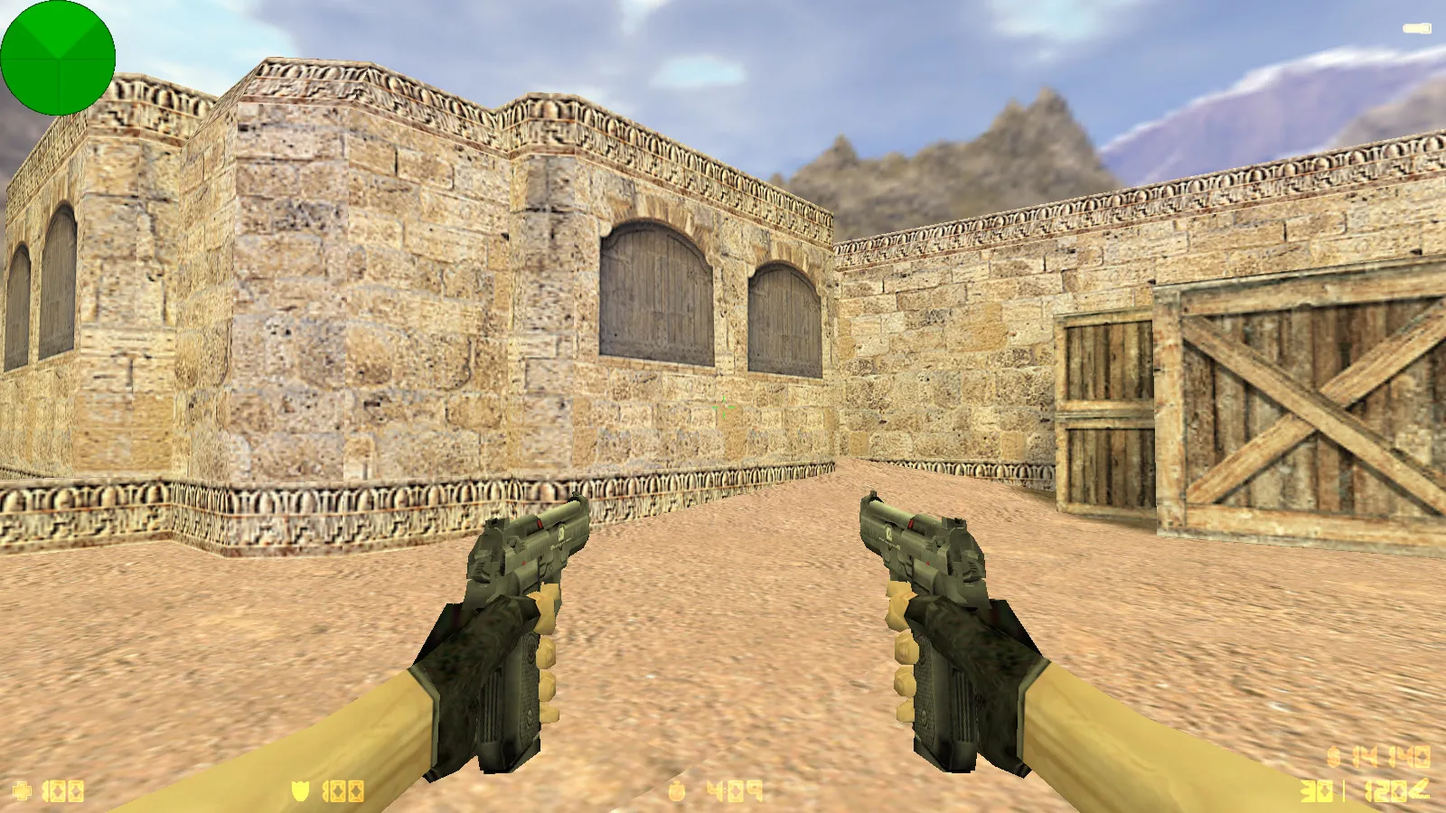 Скриншот  CS 1.6 с вытянутыми руками: сборка с 30 скинами, GIGN/Guerilla фоном и оптимизированным конфигом