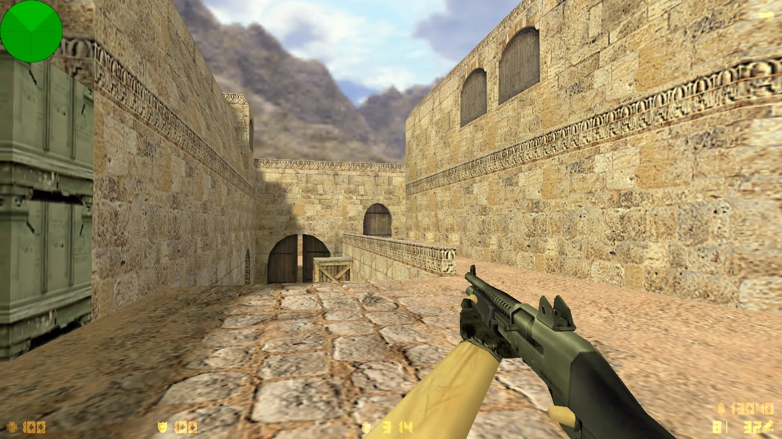 Скриншот  CS 1.6 с вытянутыми руками: сборка с 30 скинами, GIGN/Guerilla фоном и оптимизированным конфигом