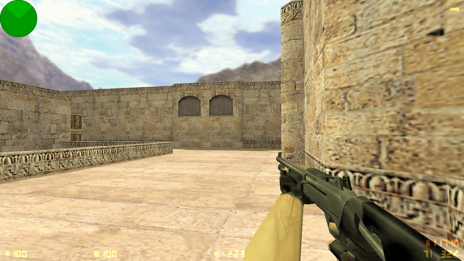 Скриншот  CS 1.6 с вытянутыми руками: сборка с 30 скинами, GIGN/Guerilla фоном и оптимизированным конфигом