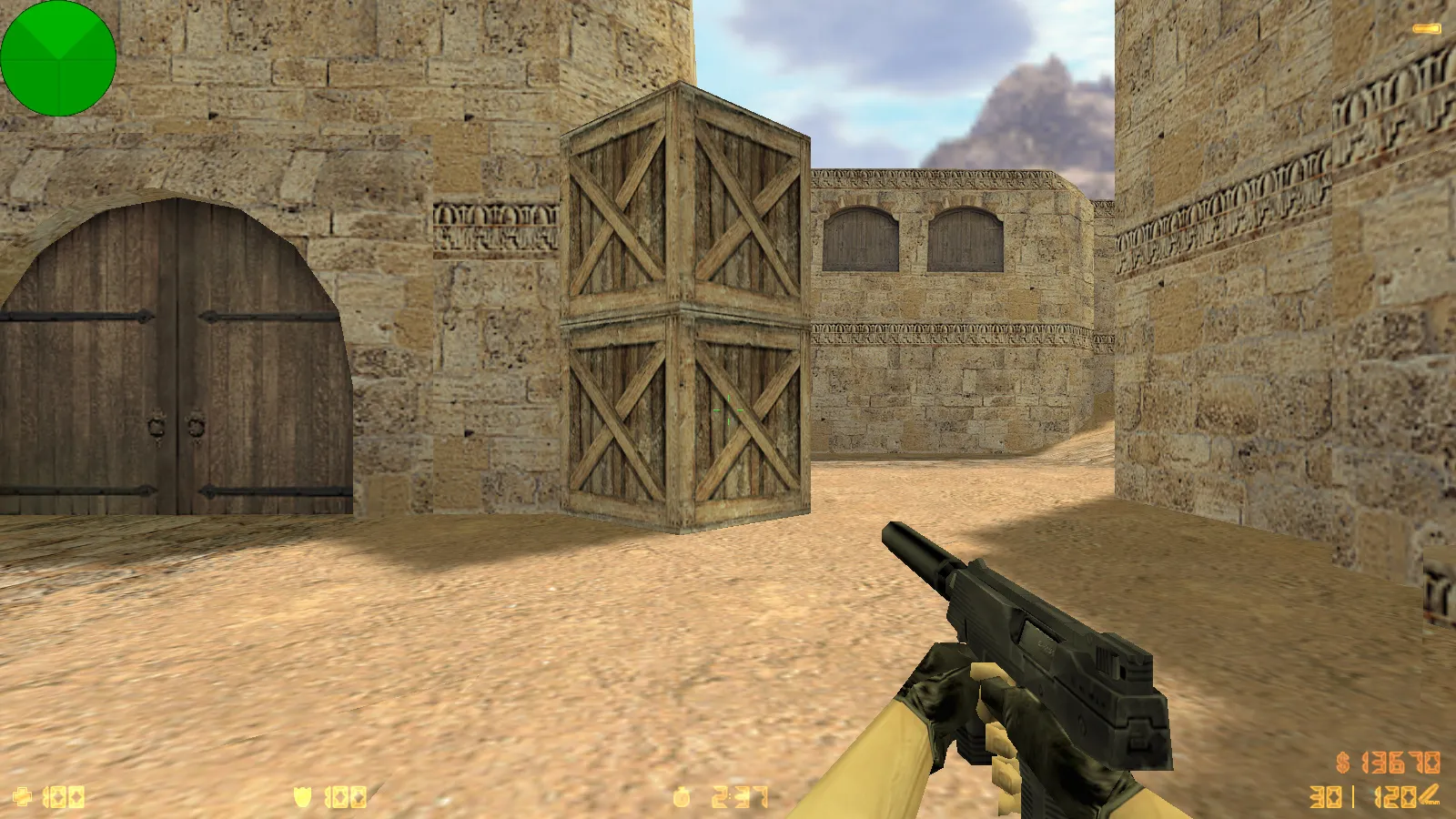 Скриншот  CS 1.6 с вытянутыми руками: сборка с 30 скинами, GIGN/Guerilla фоном и оптимизированным конфигом