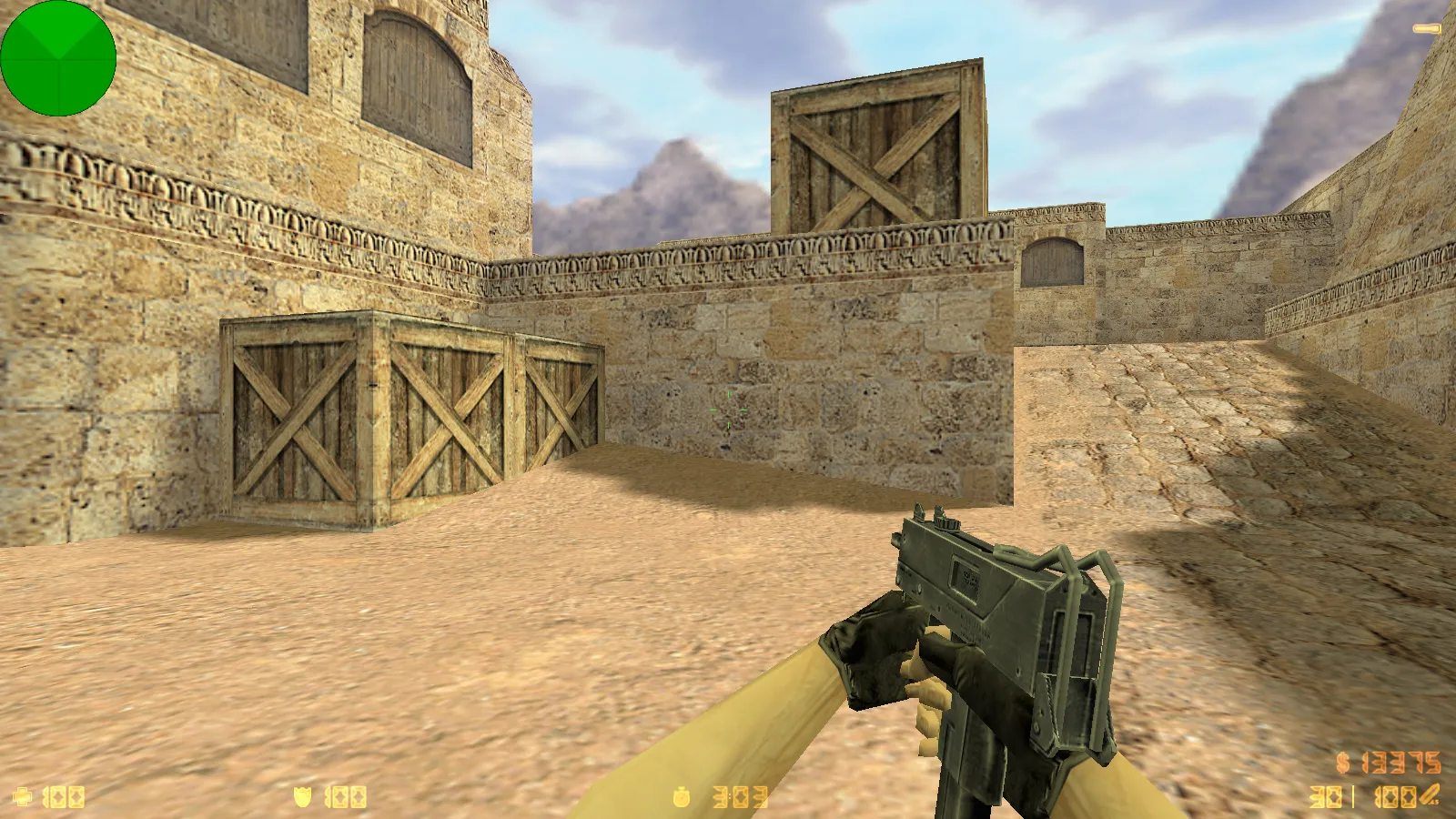 Скриншот  CS 1.6 с вытянутыми руками: сборка с 30 скинами, GIGN/Guerilla фоном и оптимизированным конфигом