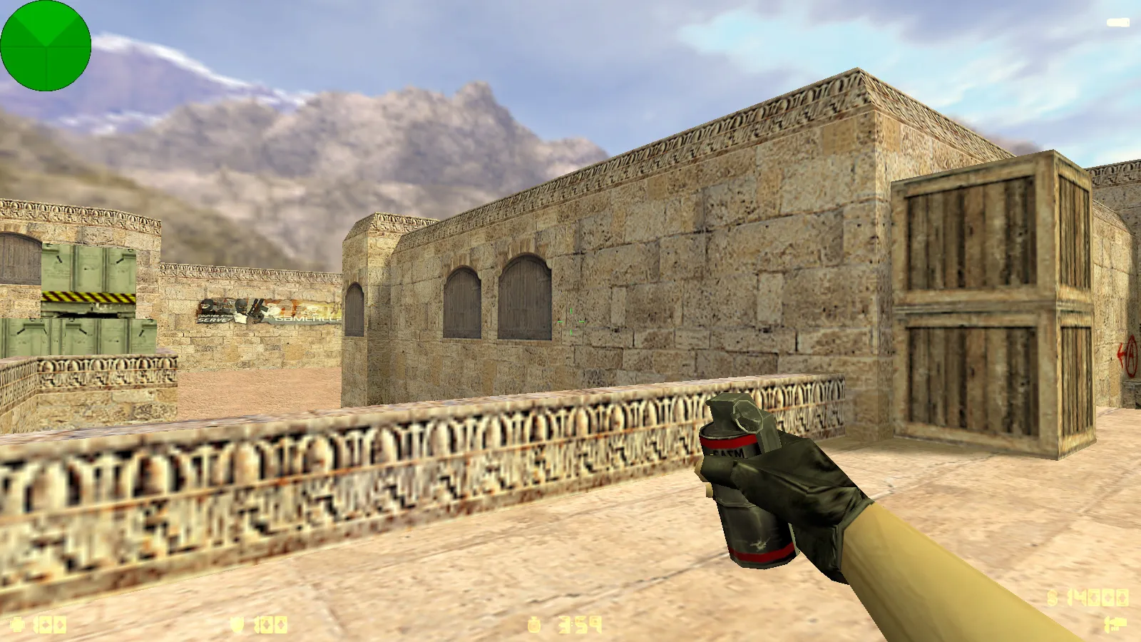 Скриншот  CS 1.6 с вытянутыми руками: сборка с 30 скинами, GIGN/Guerilla фоном и оптимизированным конфигом