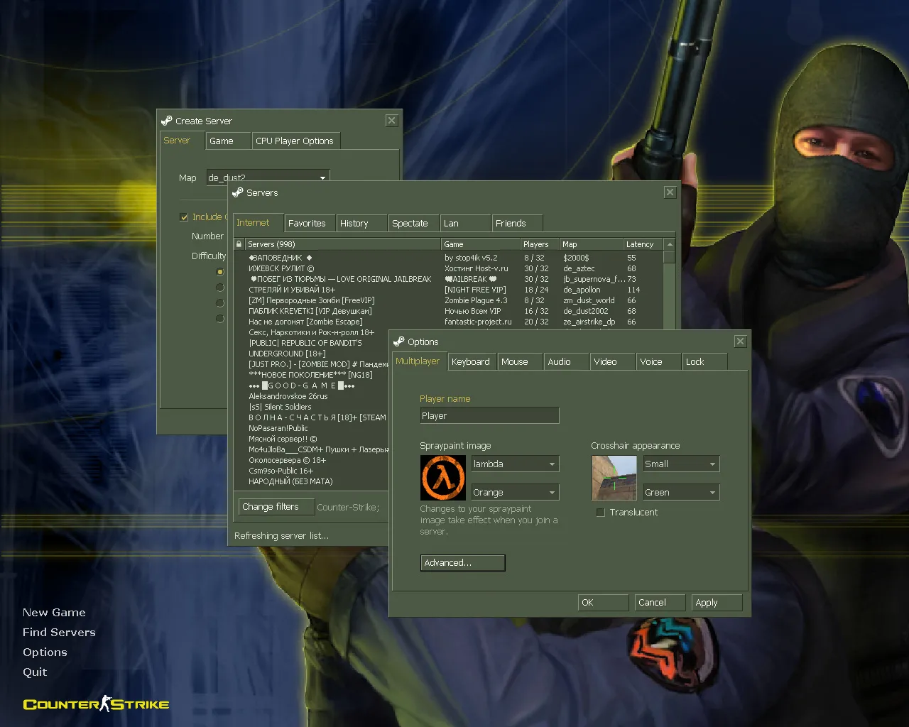 Скриншот CS 1.6 English Original — оригинальная чистая сборка: версии билд 4554/8610, Steam и Non-Steam, чистый config.cfg, без модов